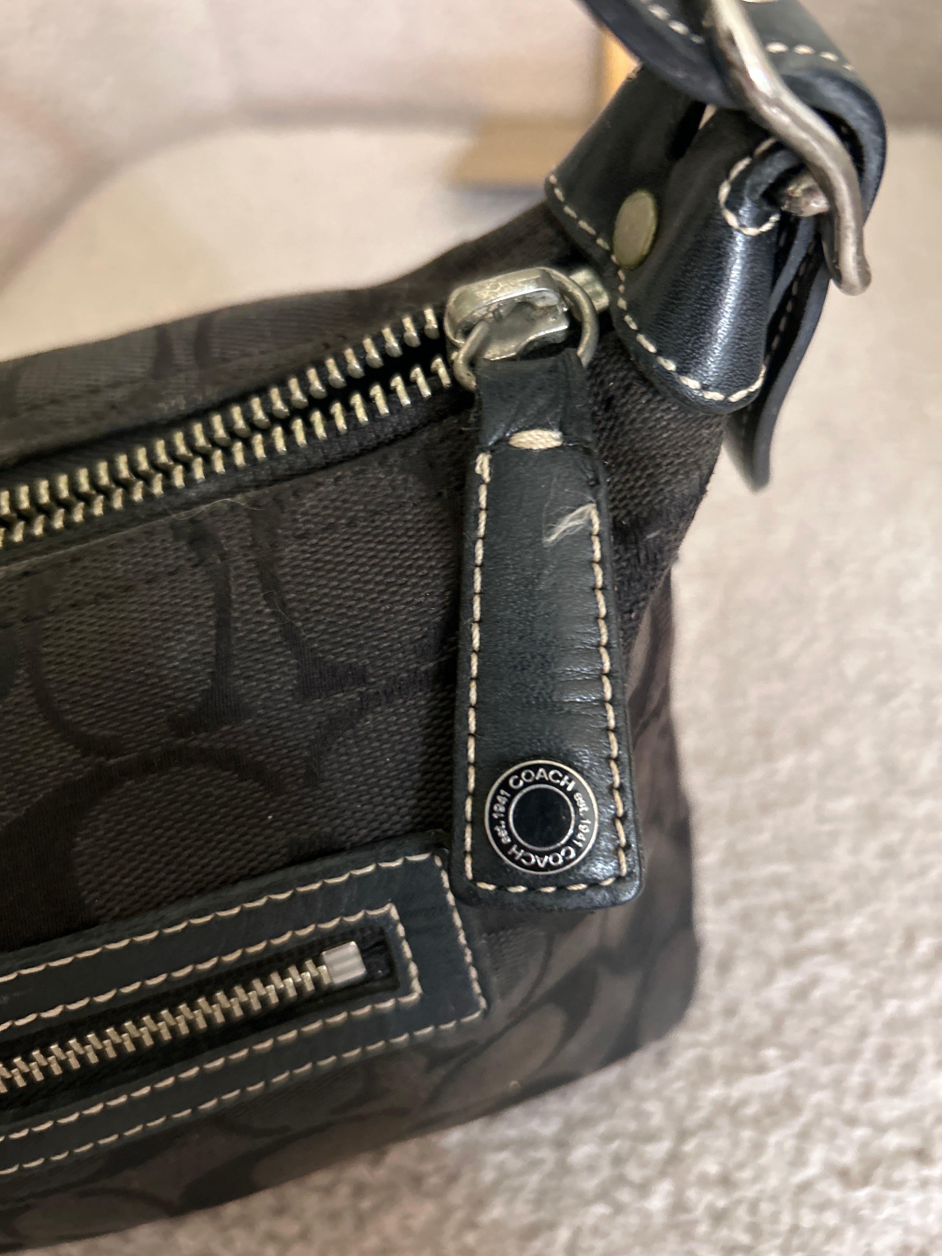 Vintage Coach black monogram shoulder bag