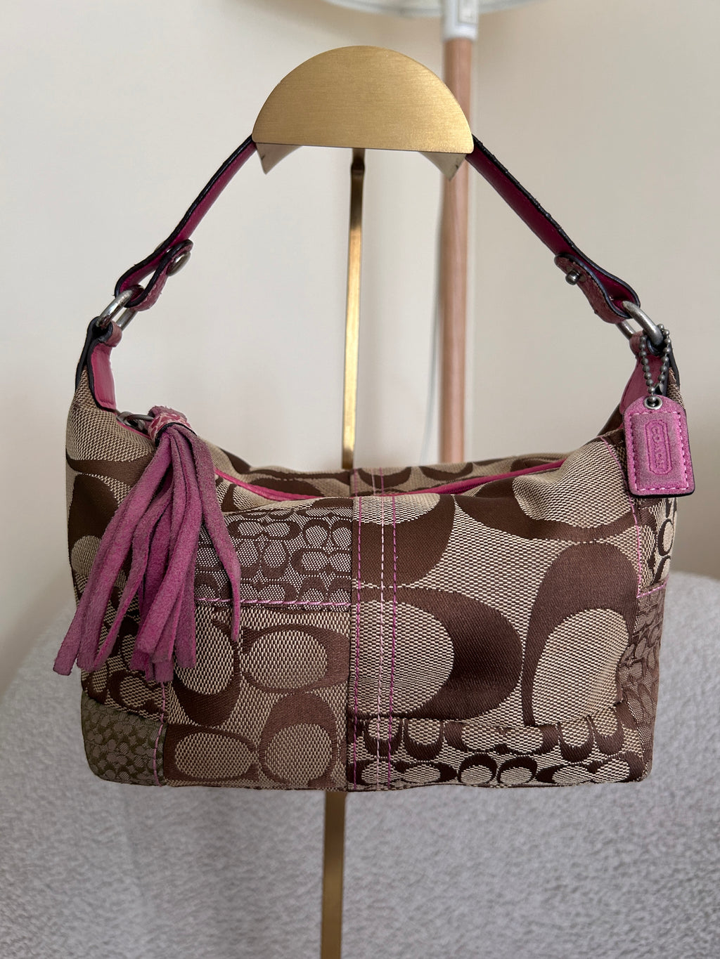 Vintage Coach patchwork and pink mini handbag