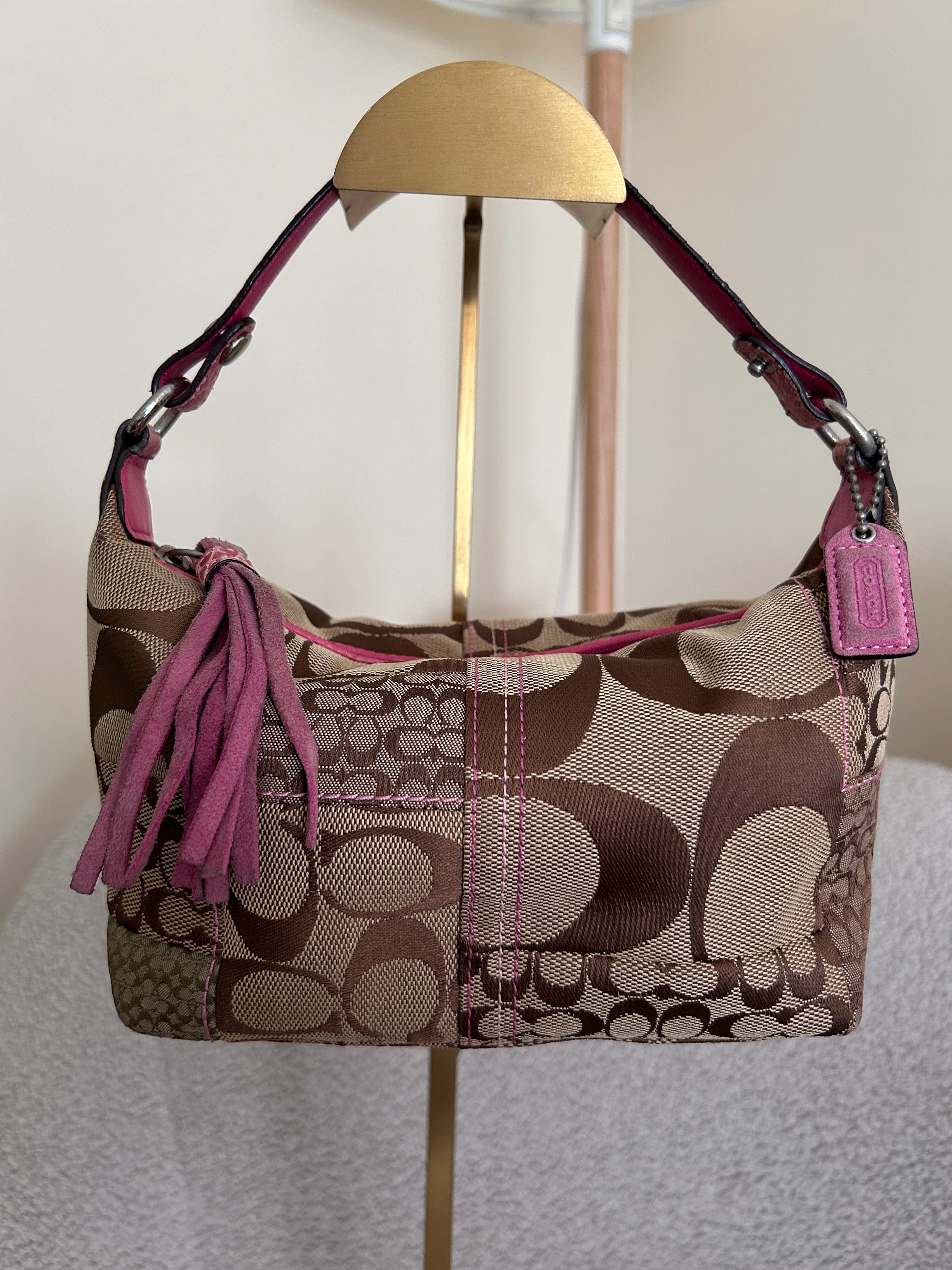 Vintage Coach patchwork and pink mini handbag