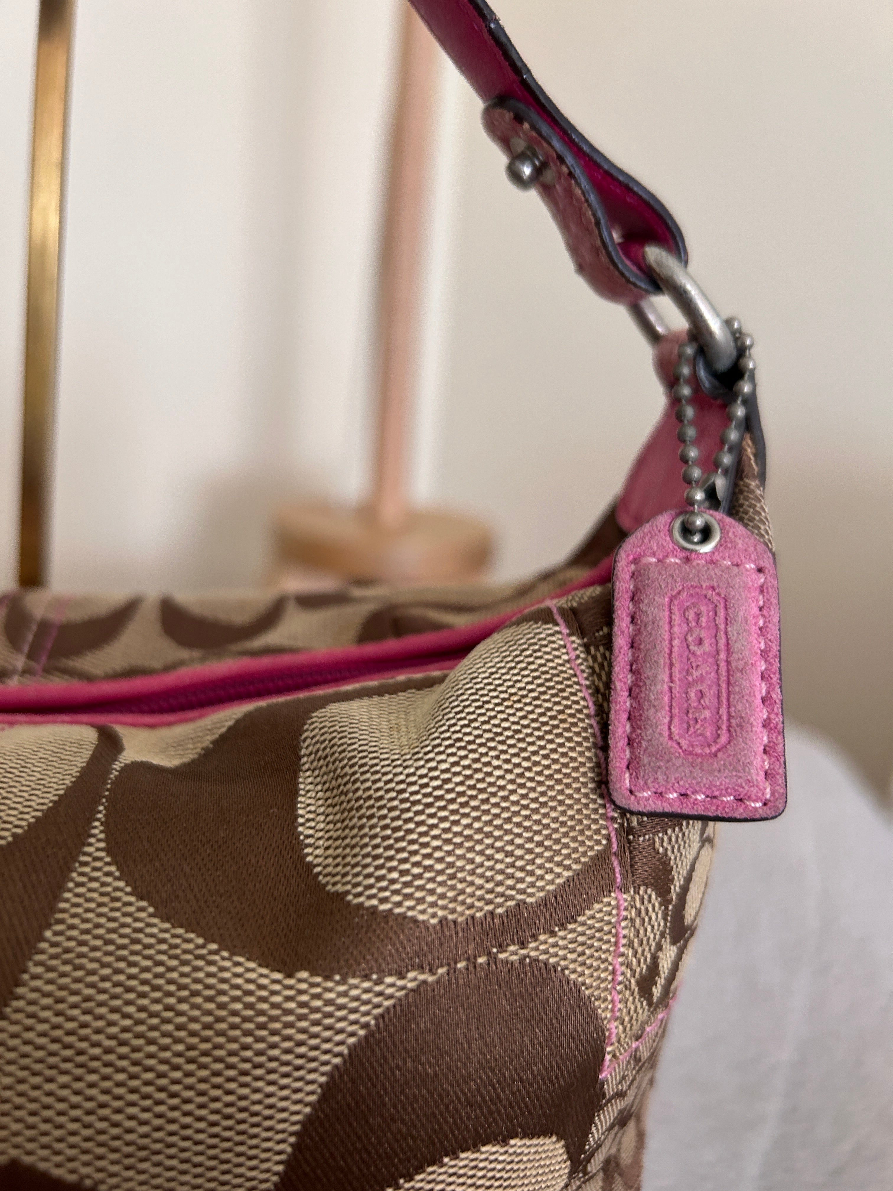 Vintage Coach patchwork and pink mini handbag