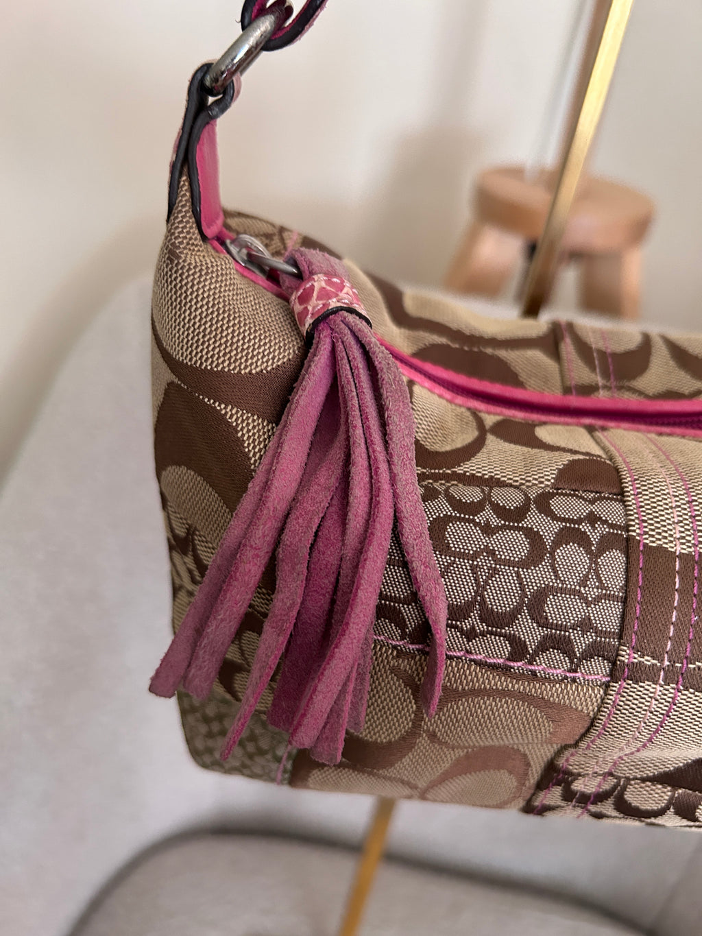 Vintage Coach patchwork and pink mini handbag