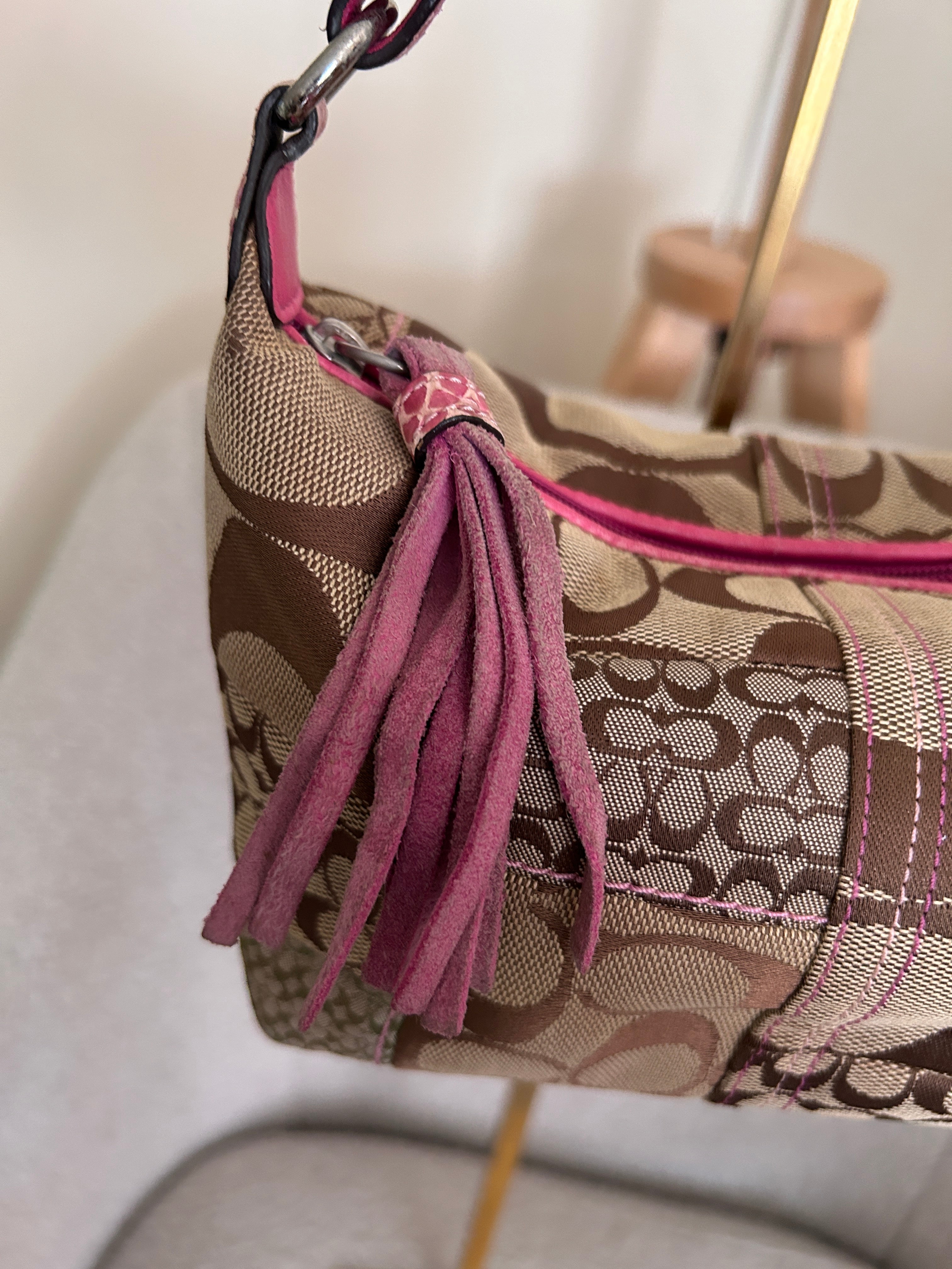 Vintage Coach patchwork and pink mini handbag