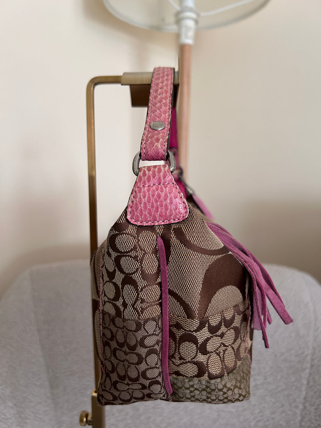 Vintage Coach patchwork and pink mini handbag