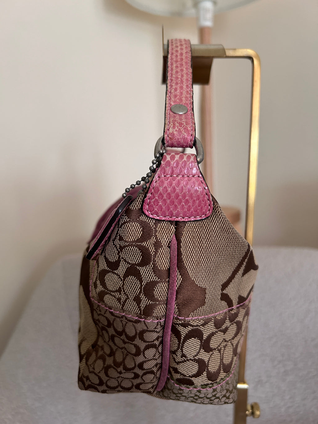 Vintage Coach patchwork and pink mini handbag