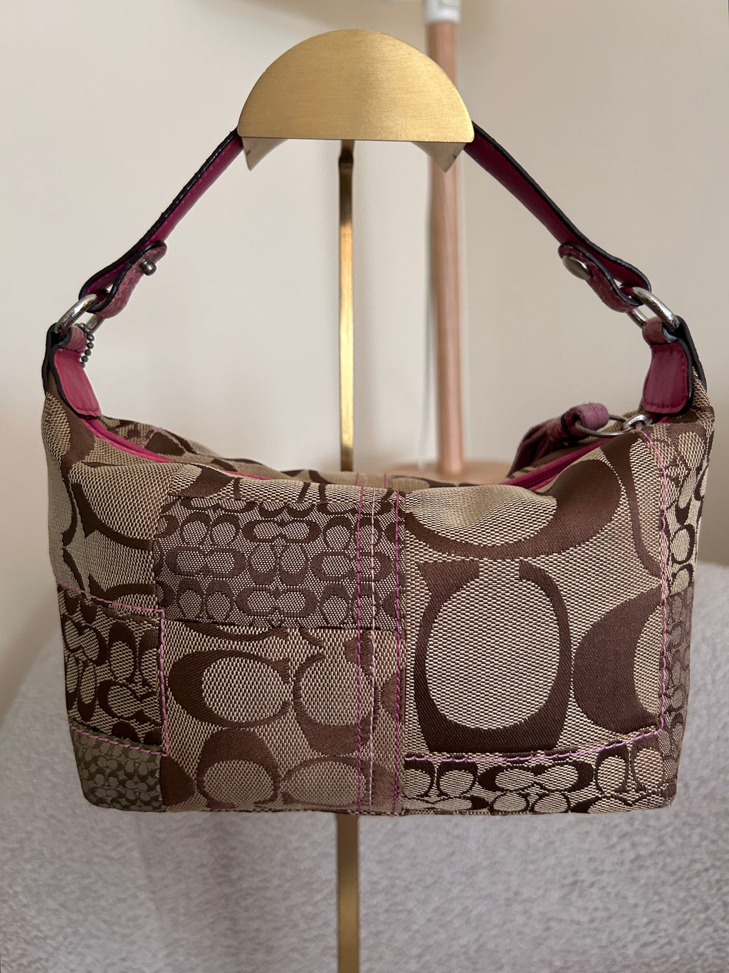 Vintage Coach patchwork and pink mini handbag