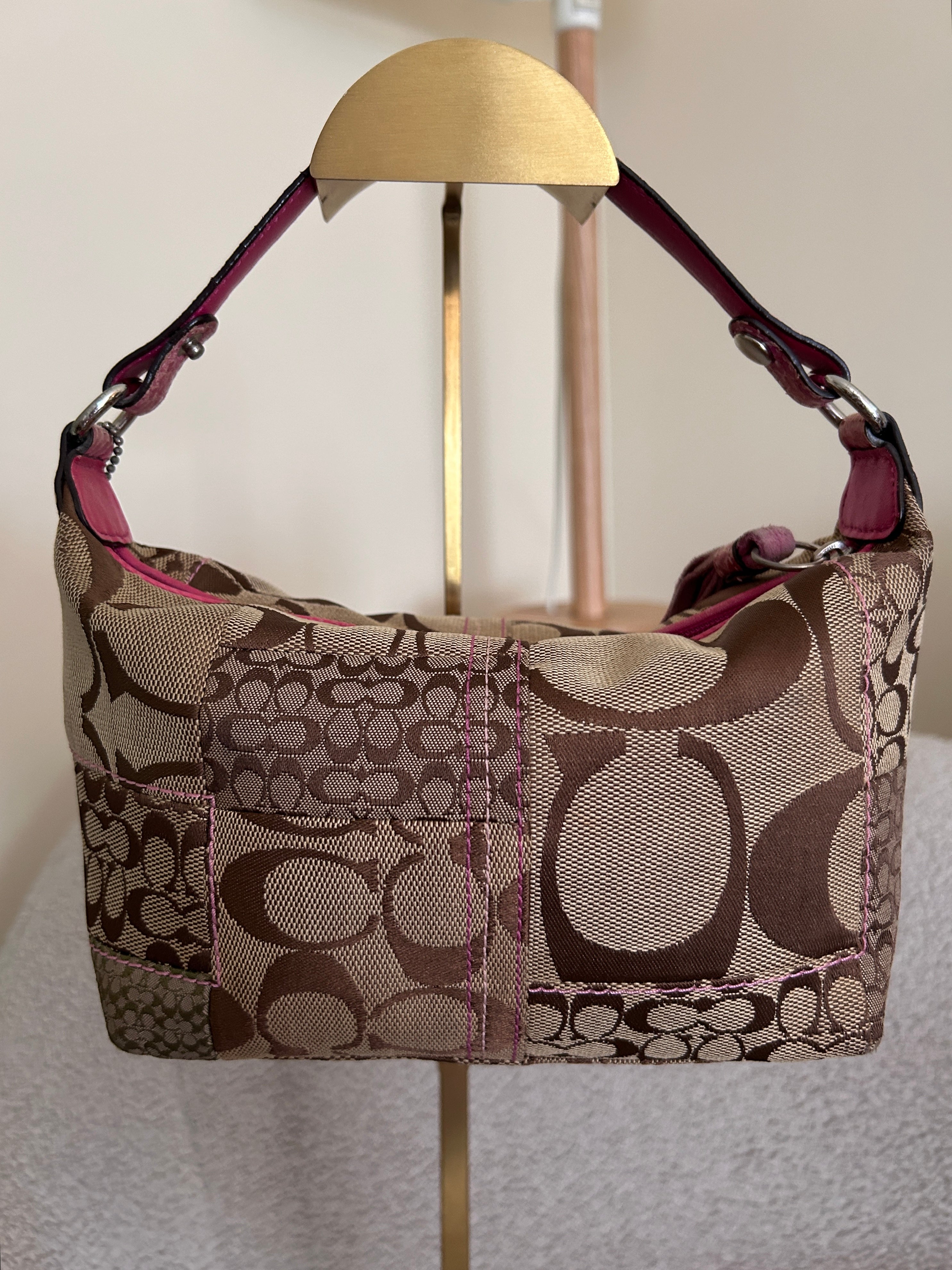 Vintage Coach patchwork and pink mini handbag