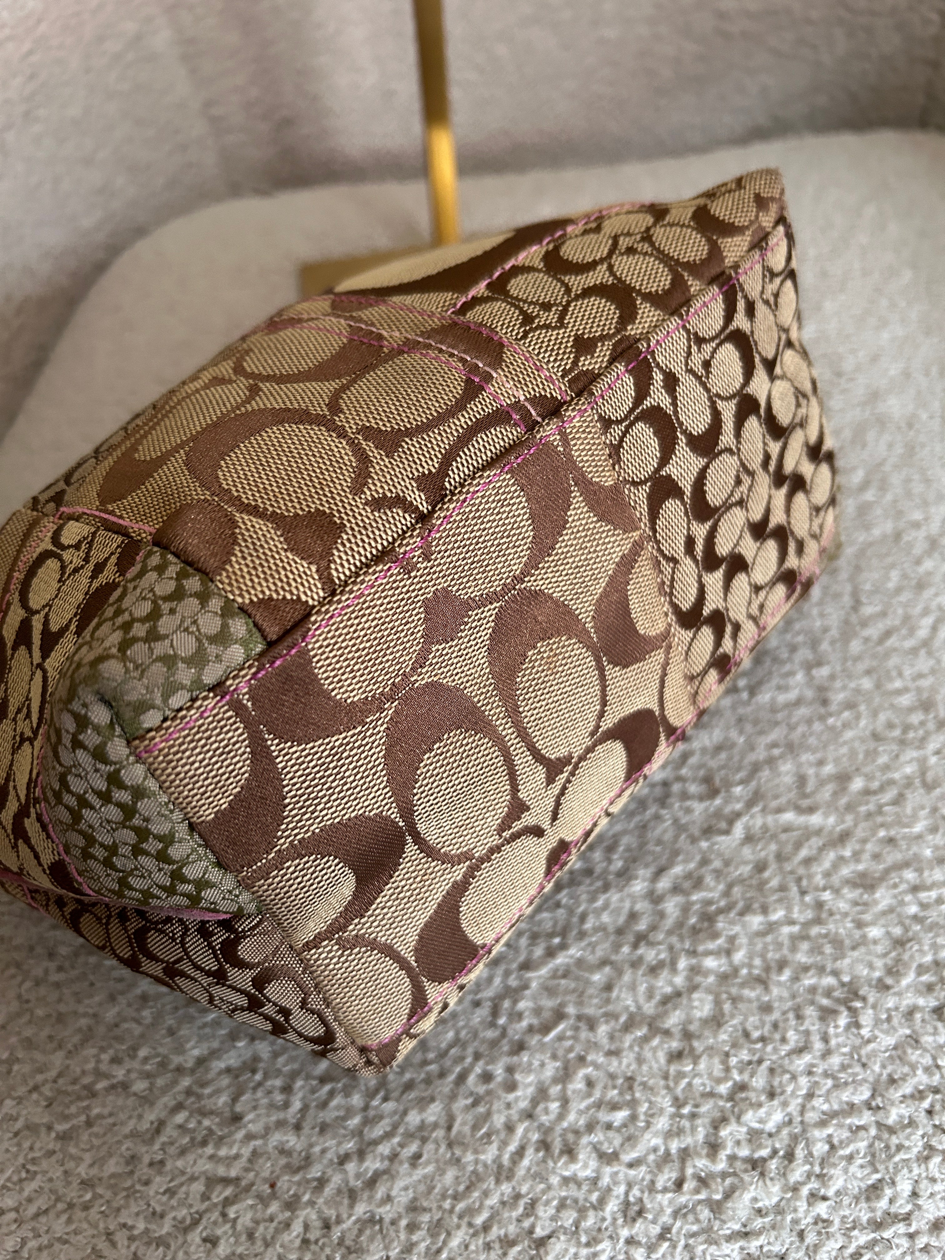 Vintage Coach patchwork and pink mini handbag