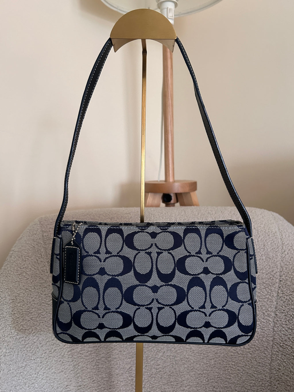 Vintage Coach navy monogram shoulder bag