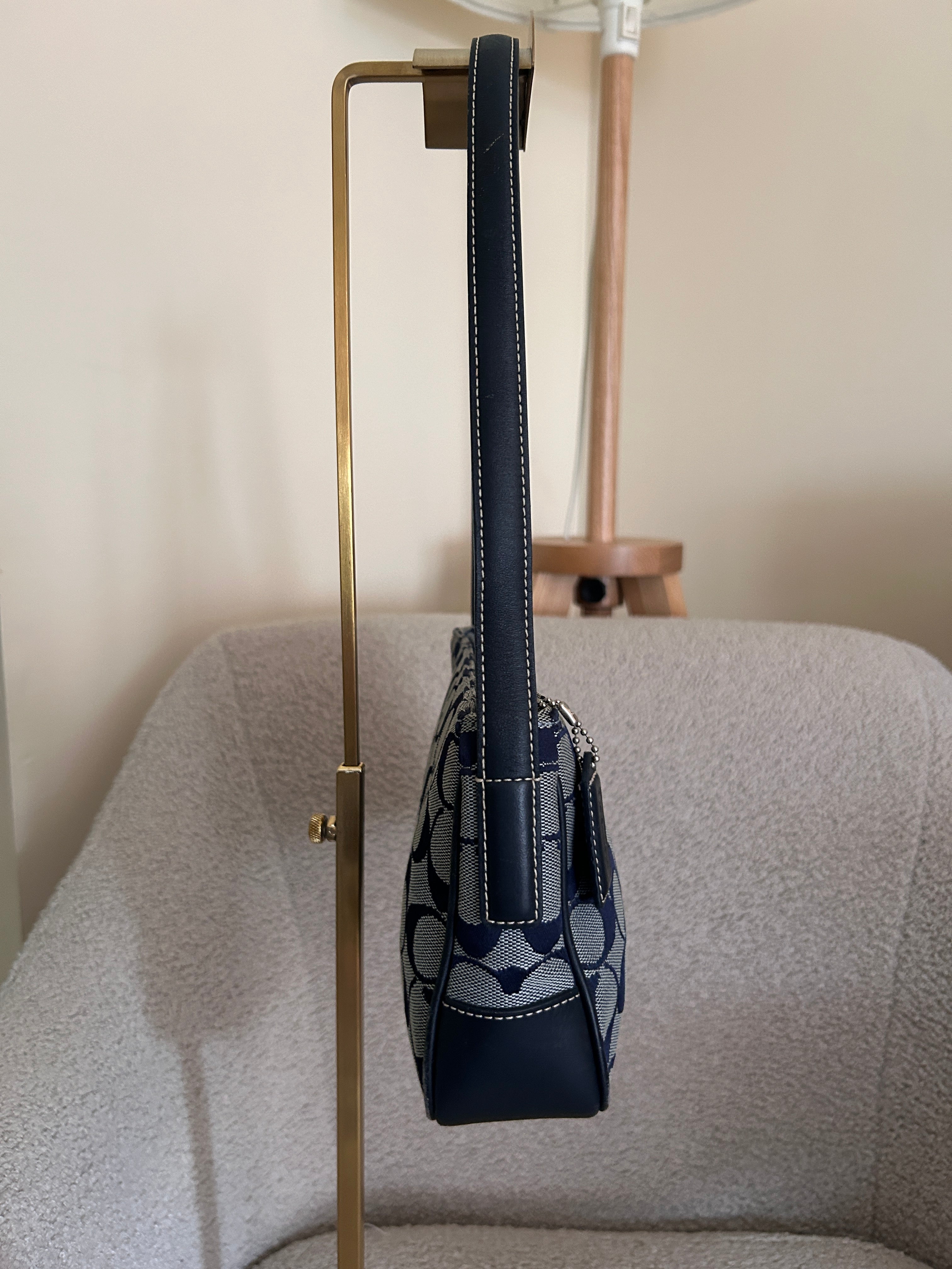 Vintage Coach navy monogram shoulder bag