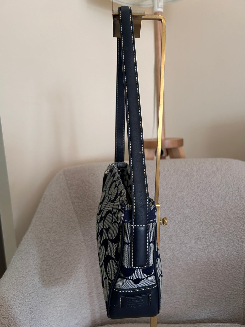 Vintage Coach navy monogram shoulder bag
