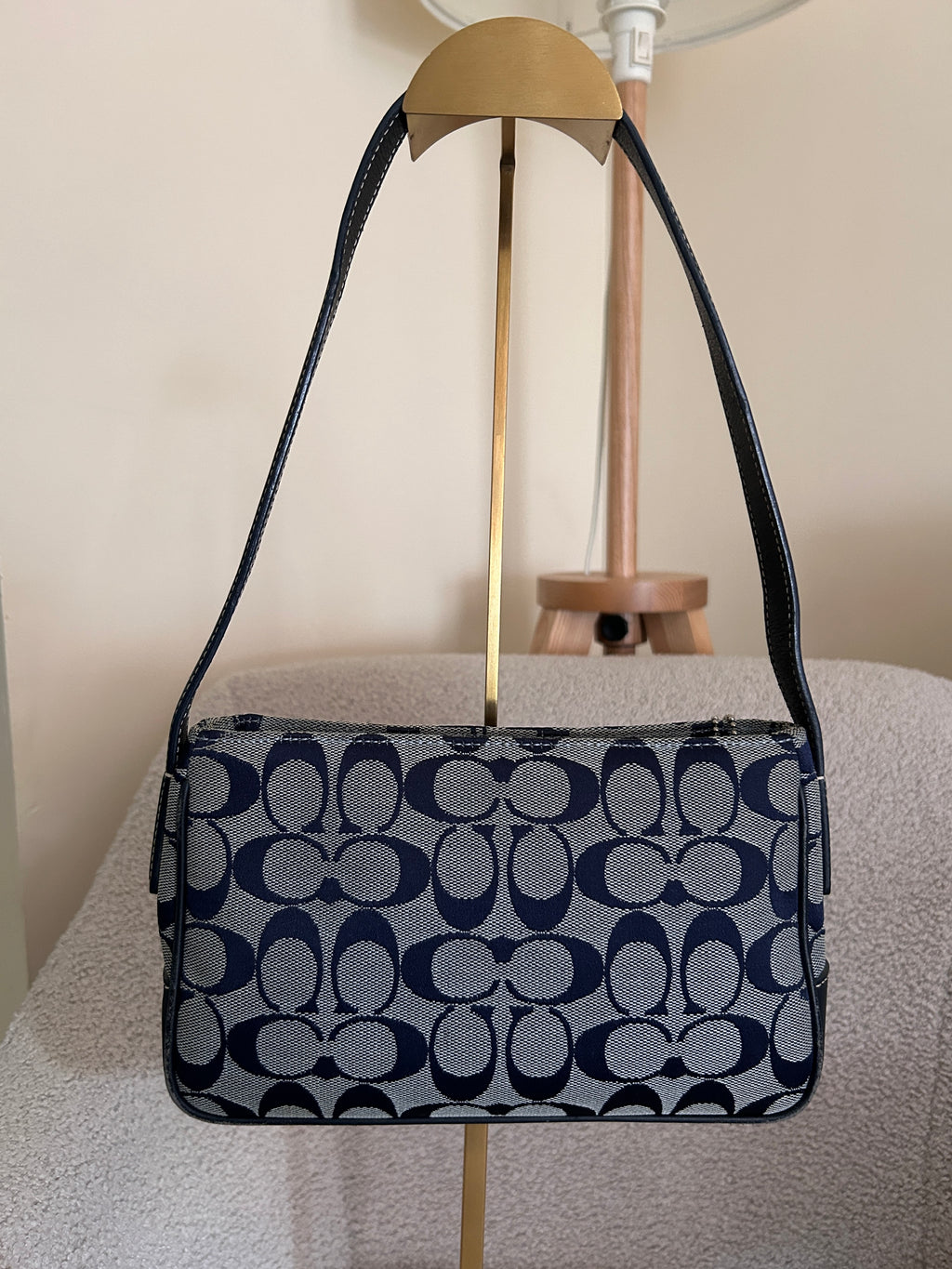 Vintage Coach navy monogram shoulder bag