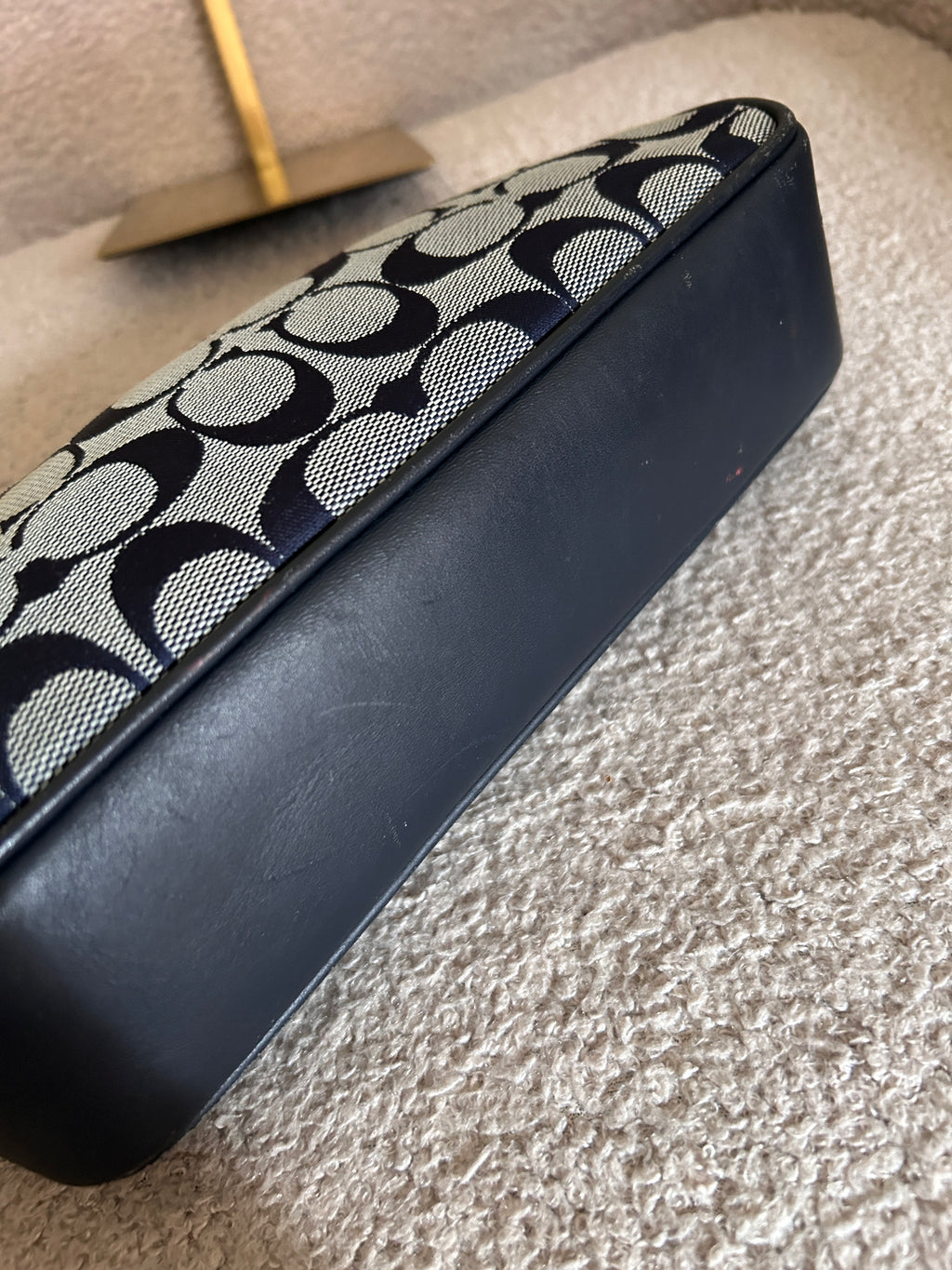 Vintage Coach navy monogram shoulder bag