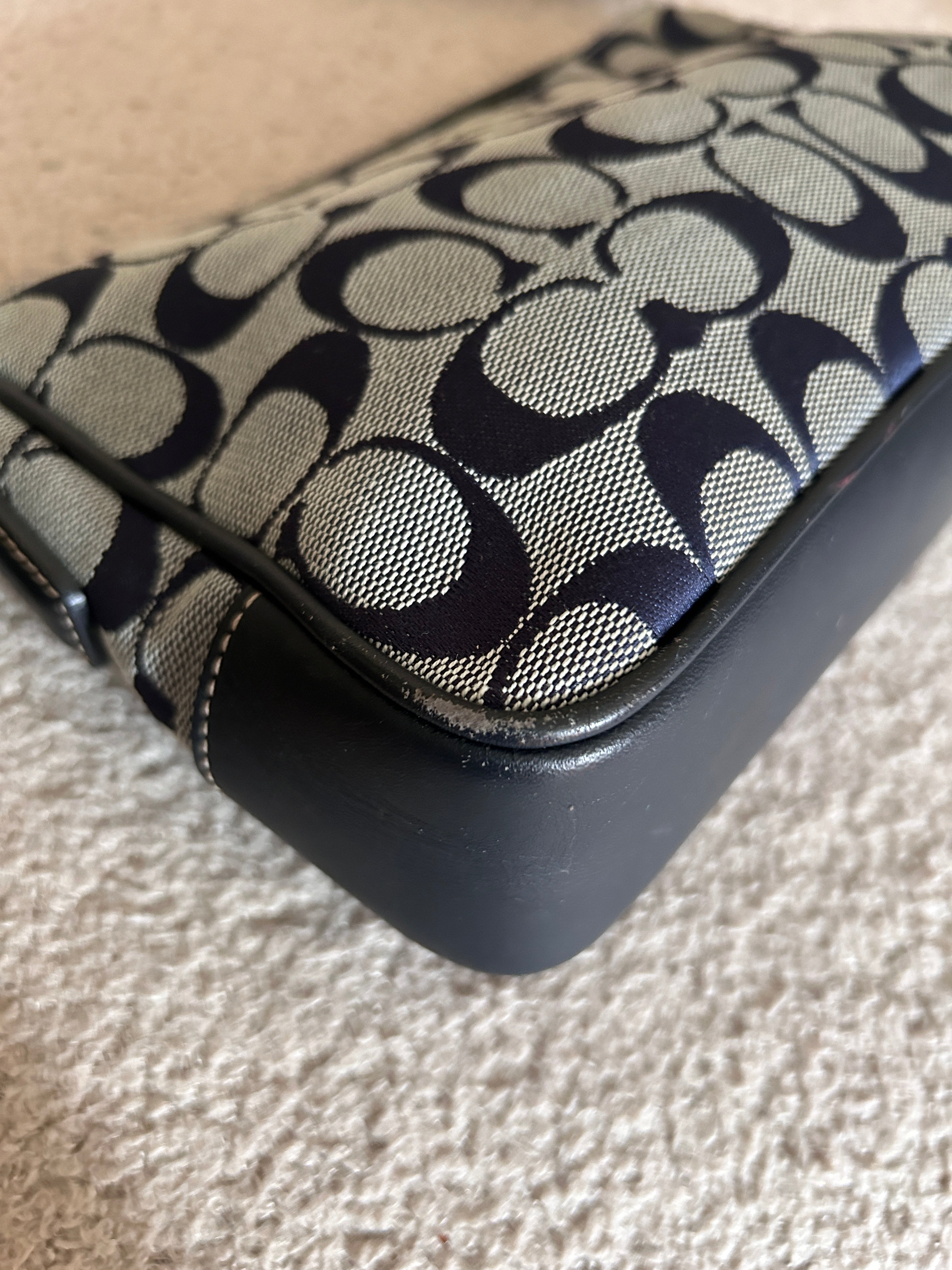 Vintage Coach navy monogram shoulder bag