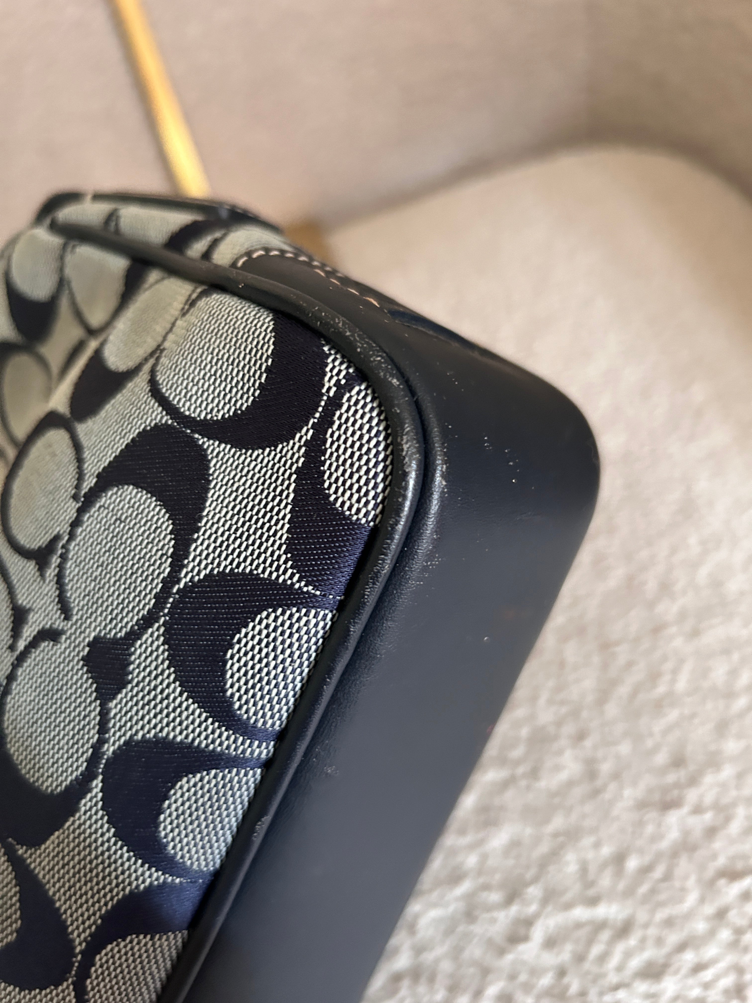 Vintage Coach navy monogram shoulder bag