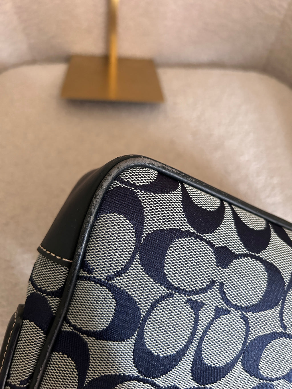 Vintage Coach navy monogram shoulder bag