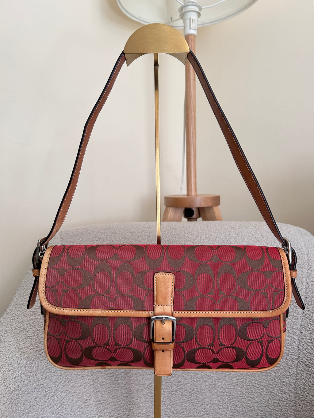 Vintage Coach red monogram shoulder bag