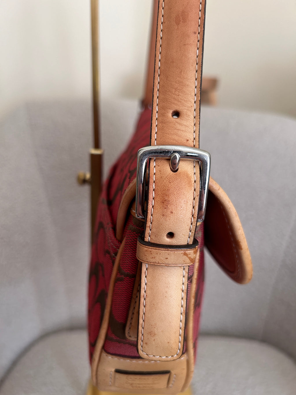 Vintage Coach red monogram shoulder bag