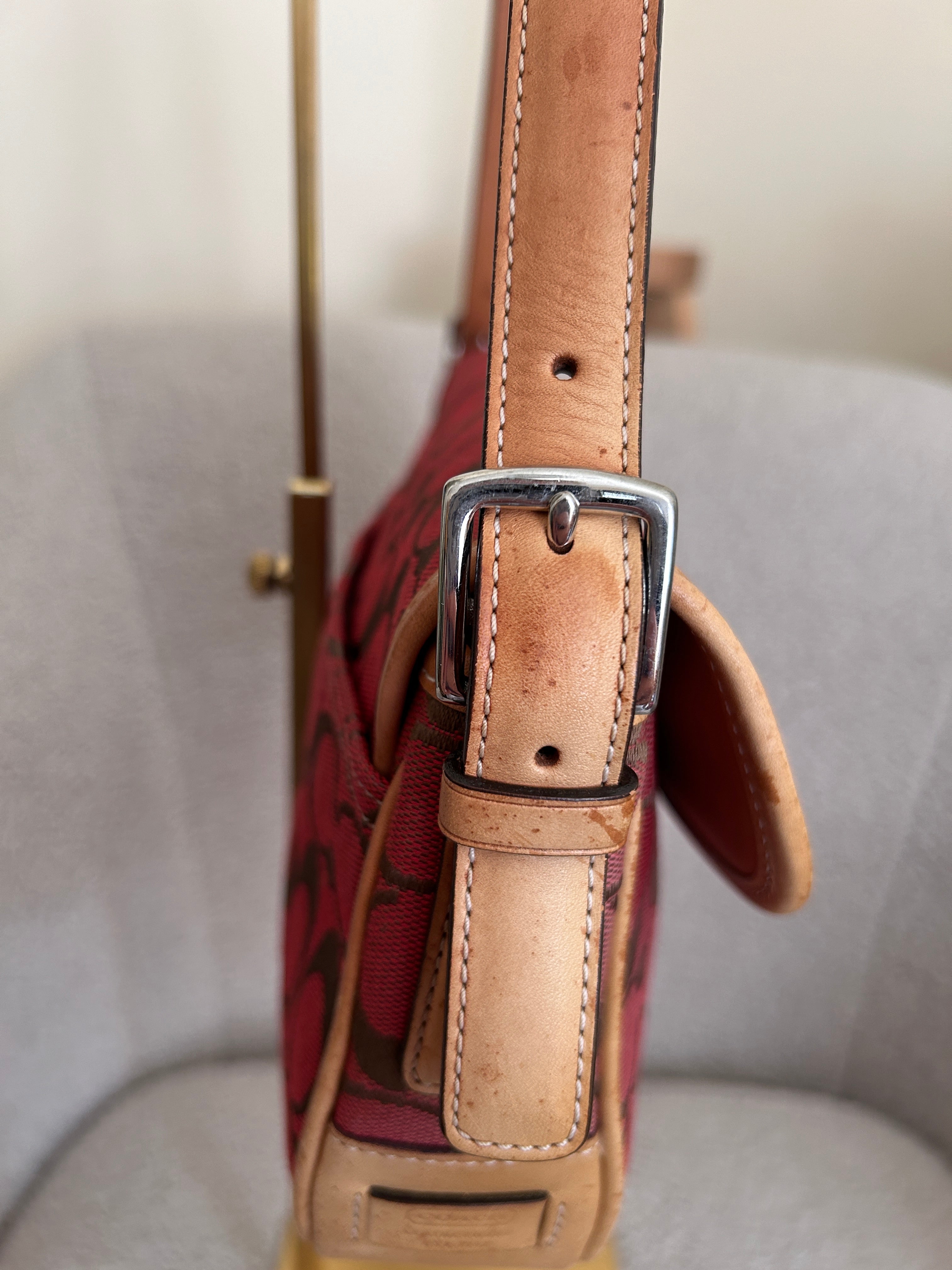Vintage Coach red monogram shoulder bag