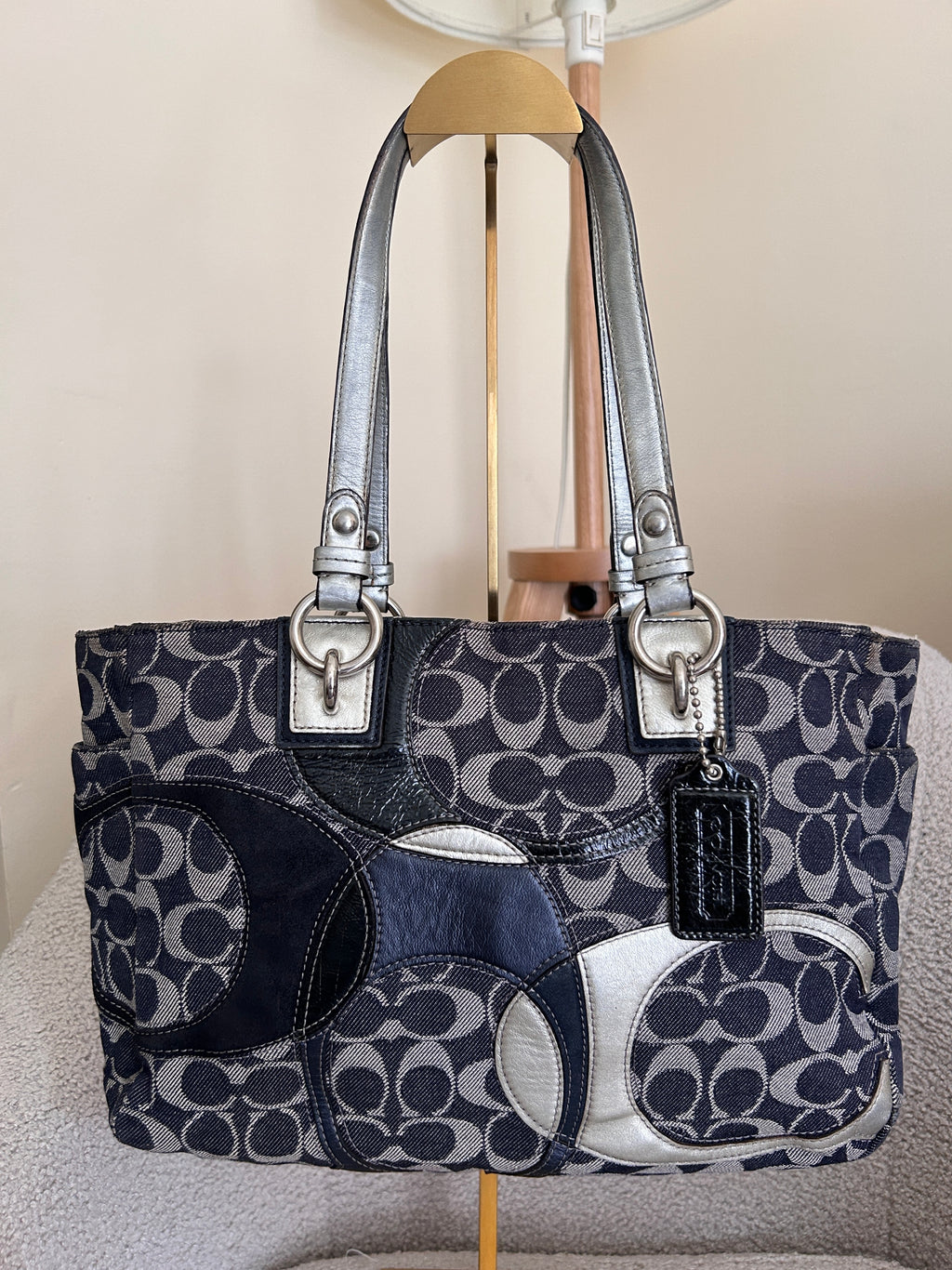 Vintage Coach denim tote shoulder bag