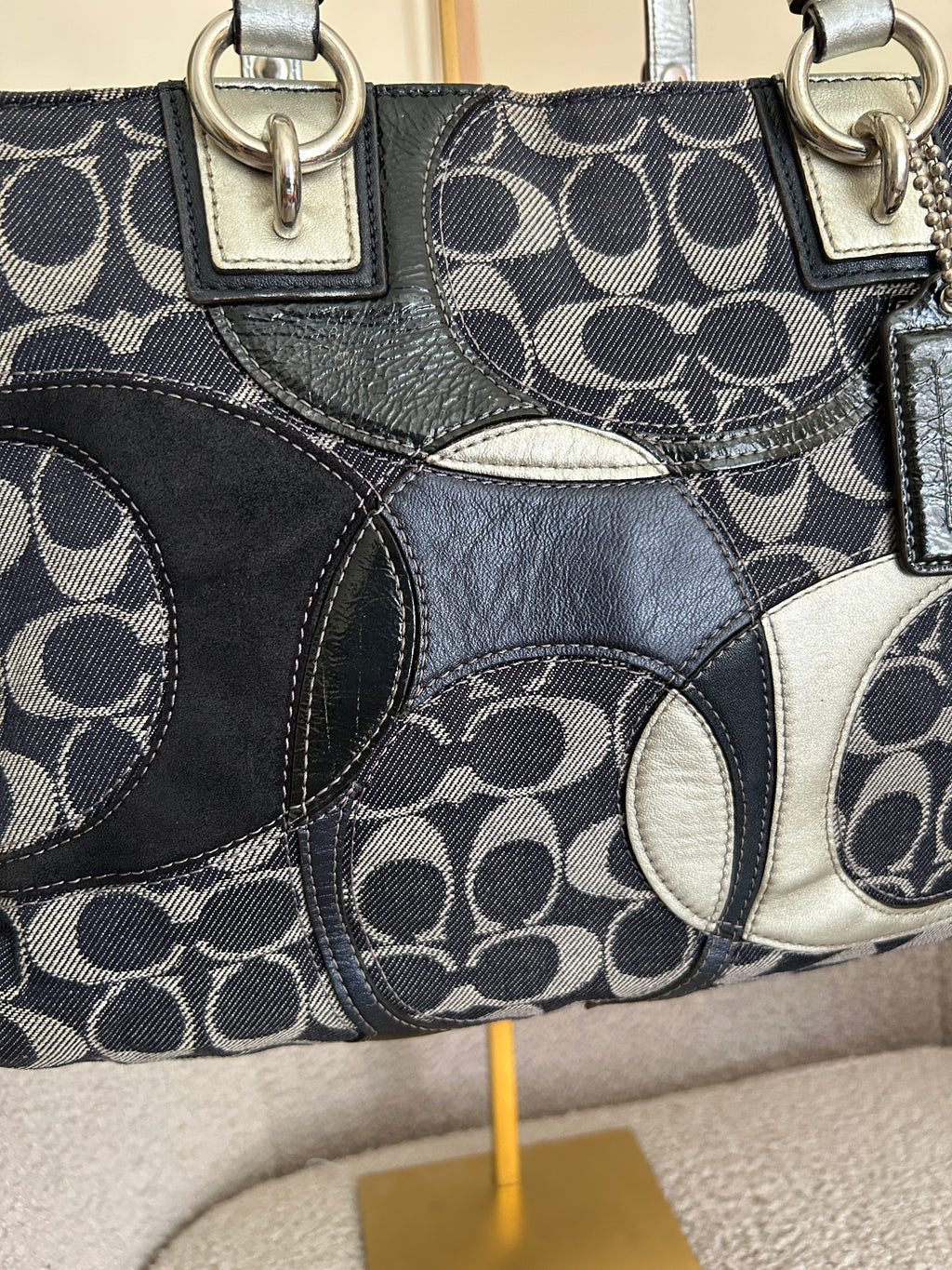 Vintage Coach denim tote shoulder bag