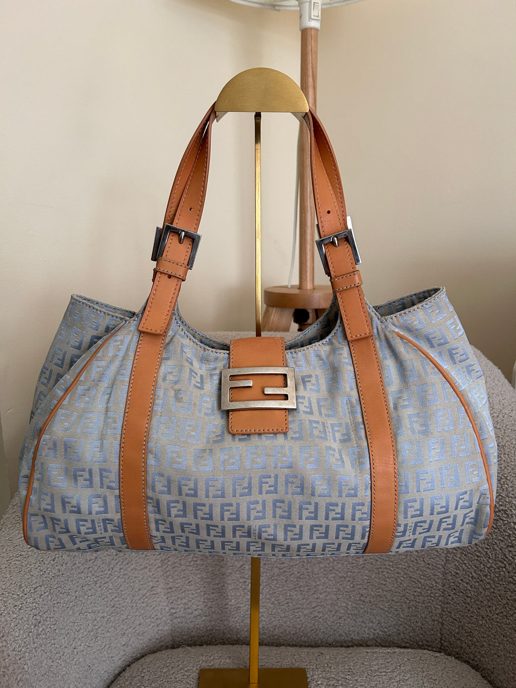 Fendi Zucchino blue tote shoulder bag