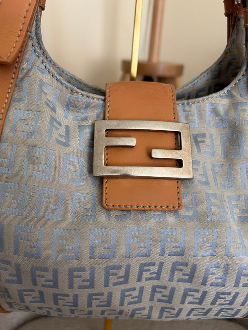 Fendi Zucchino blue tote shoulder bag