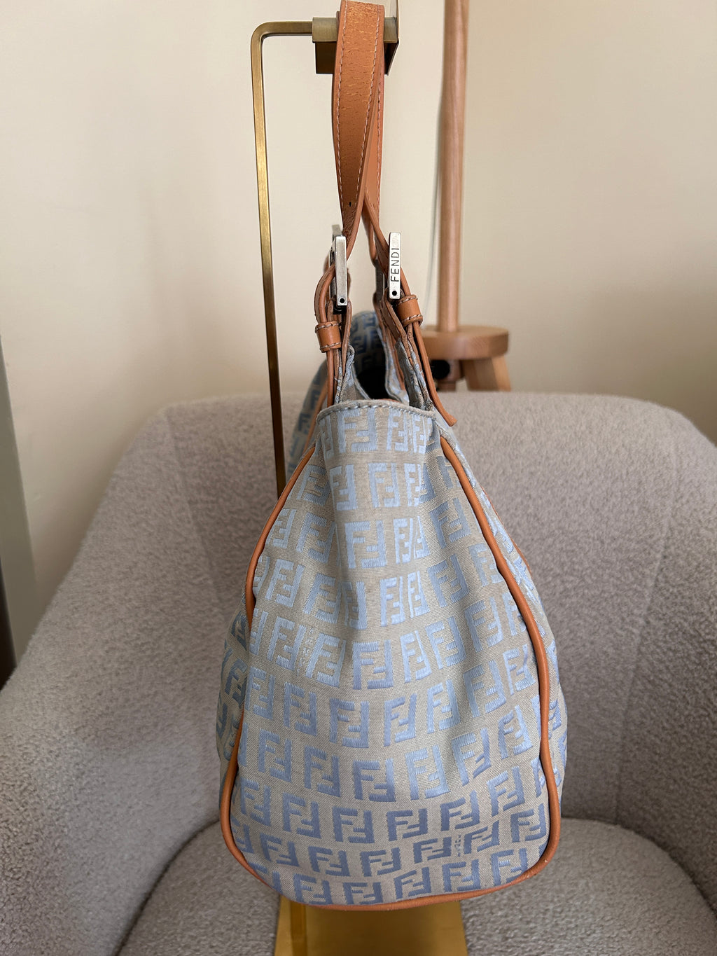 Fendi Zucchino blue tote shoulder bag