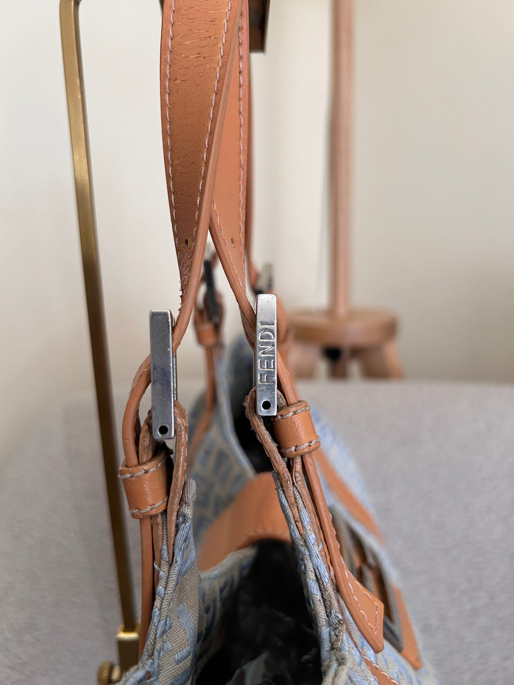Fendi Zucchino blue tote shoulder bag