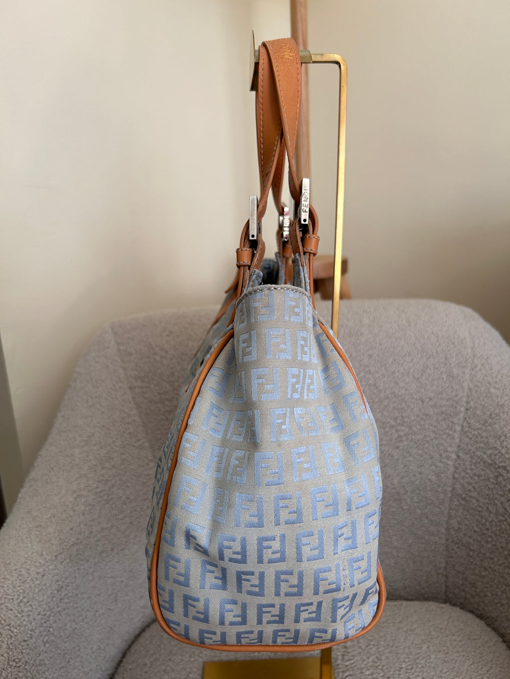 Fendi Zucchino blue tote shoulder bag