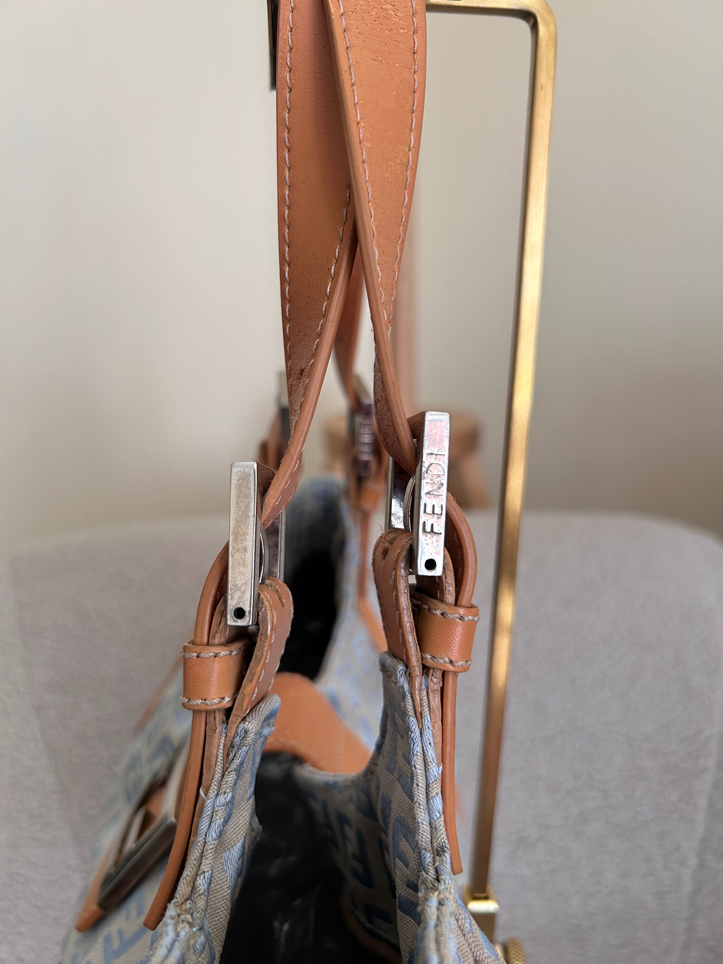 Fendi Zucchino blue tote shoulder bag