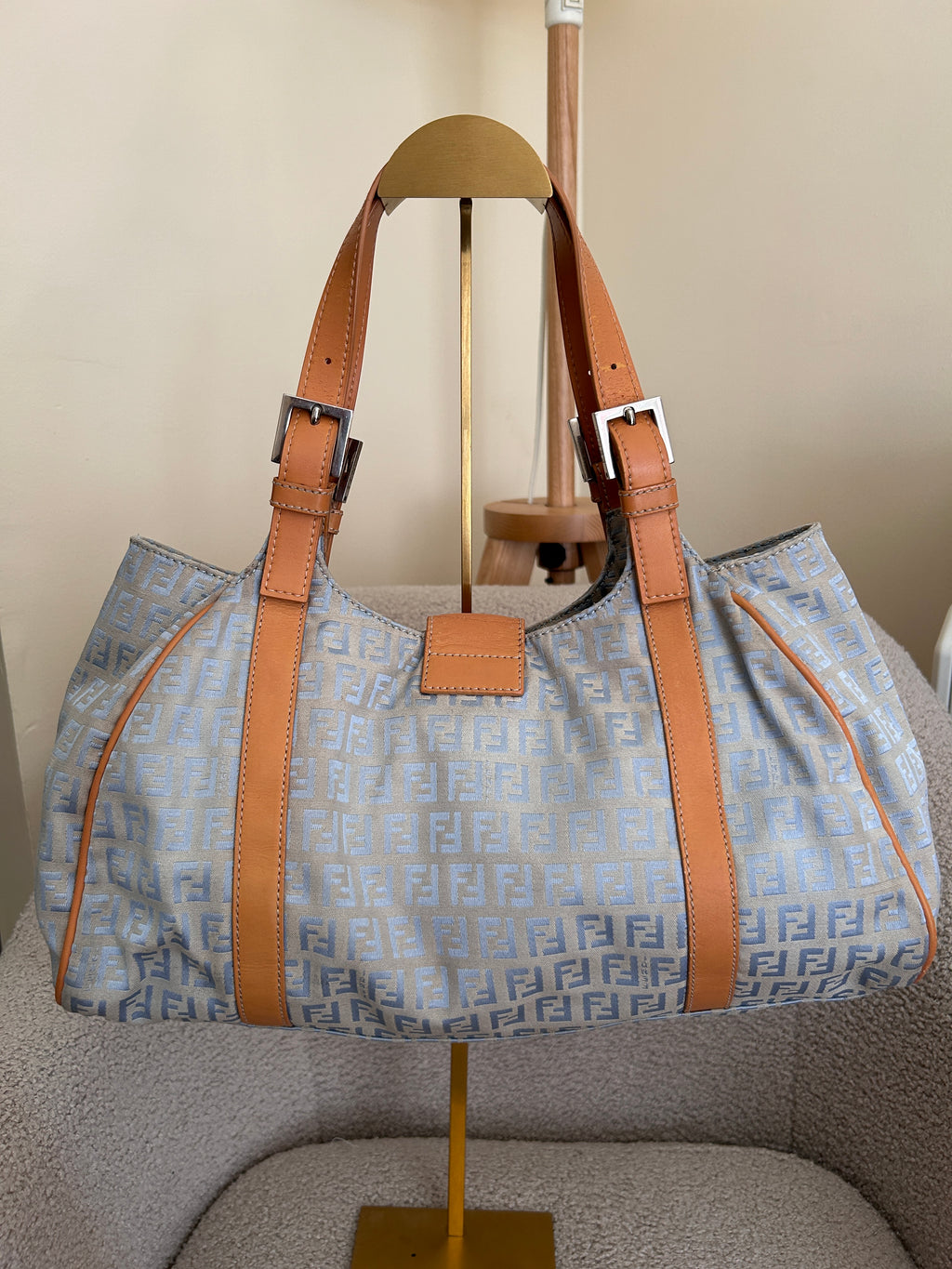 Fendi Zucchino blue tote shoulder bag