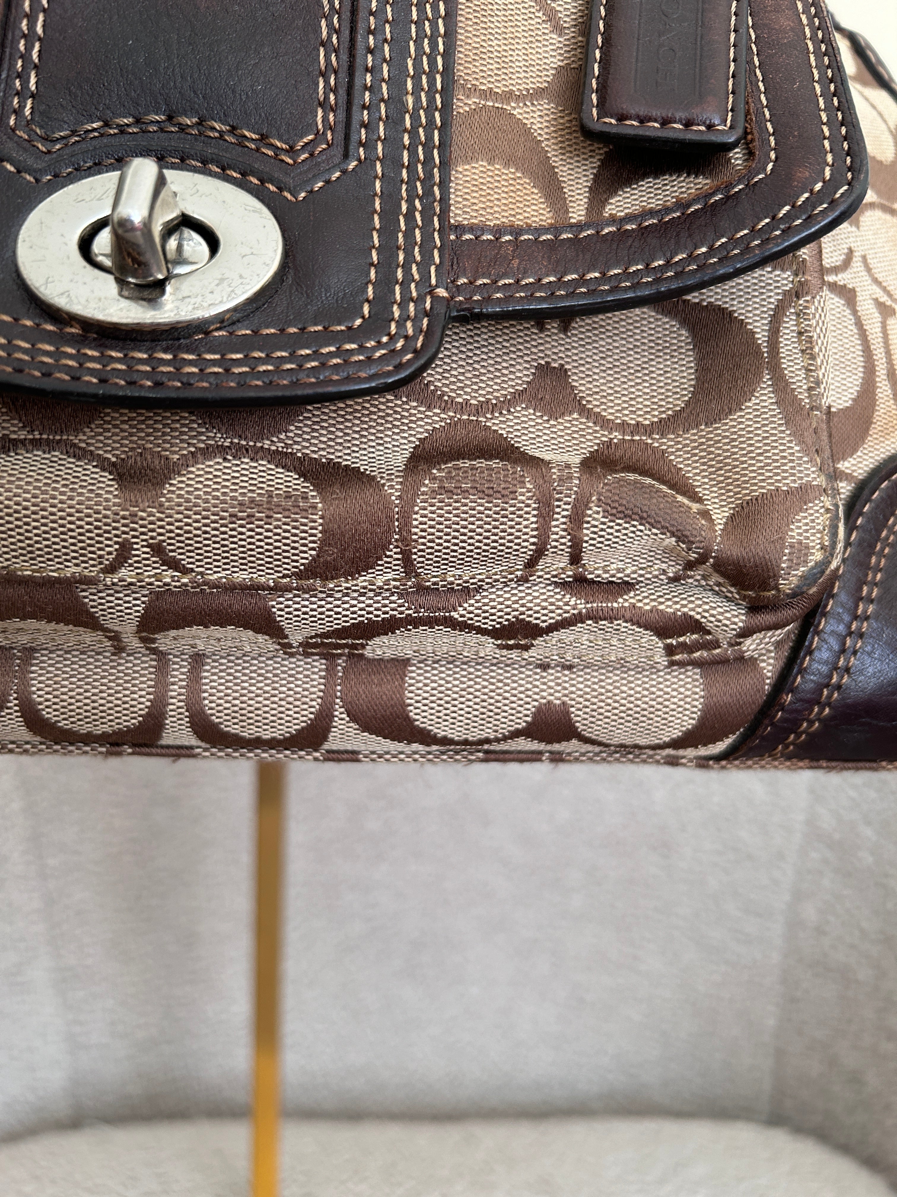 Vintage Coach brown monogram turnlock shoulder bag
