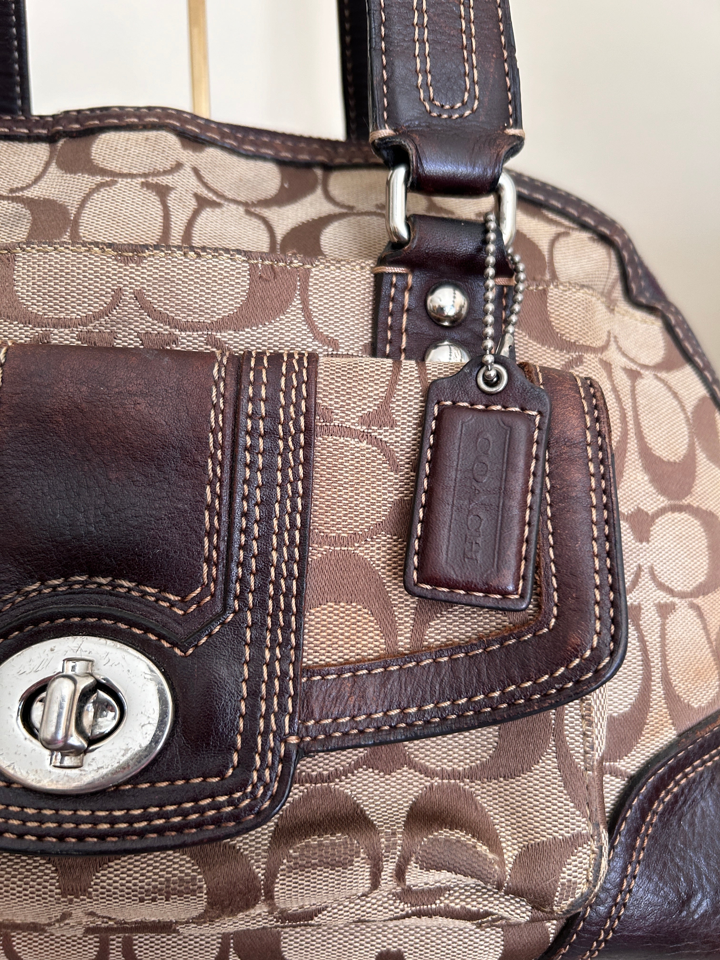 Vintage Coach brown monogram turnlock shoulder bag