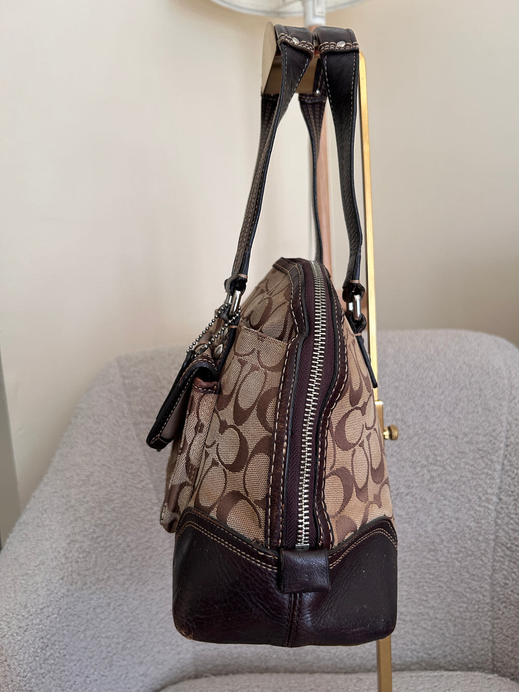 Vintage Coach brown monogram turnlock shoulder bag