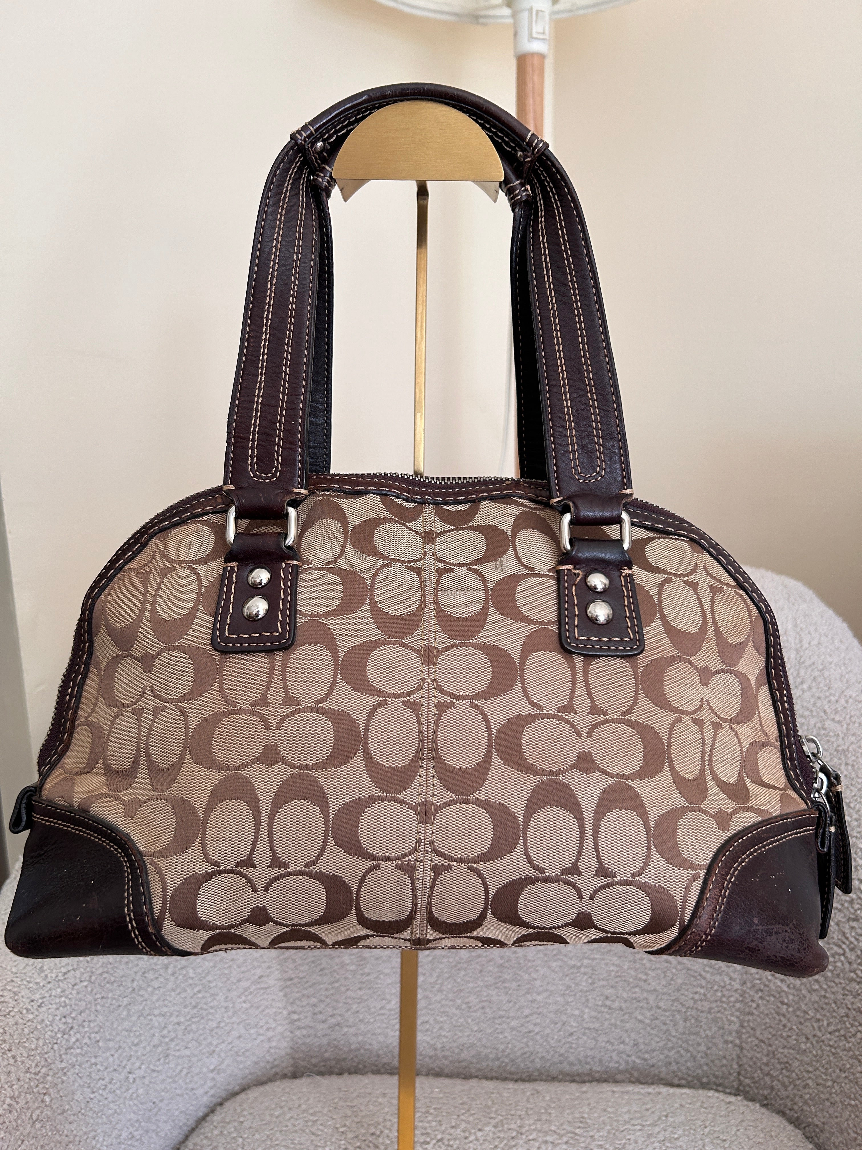Vintage Coach brown monogram turnlock shoulder bag
