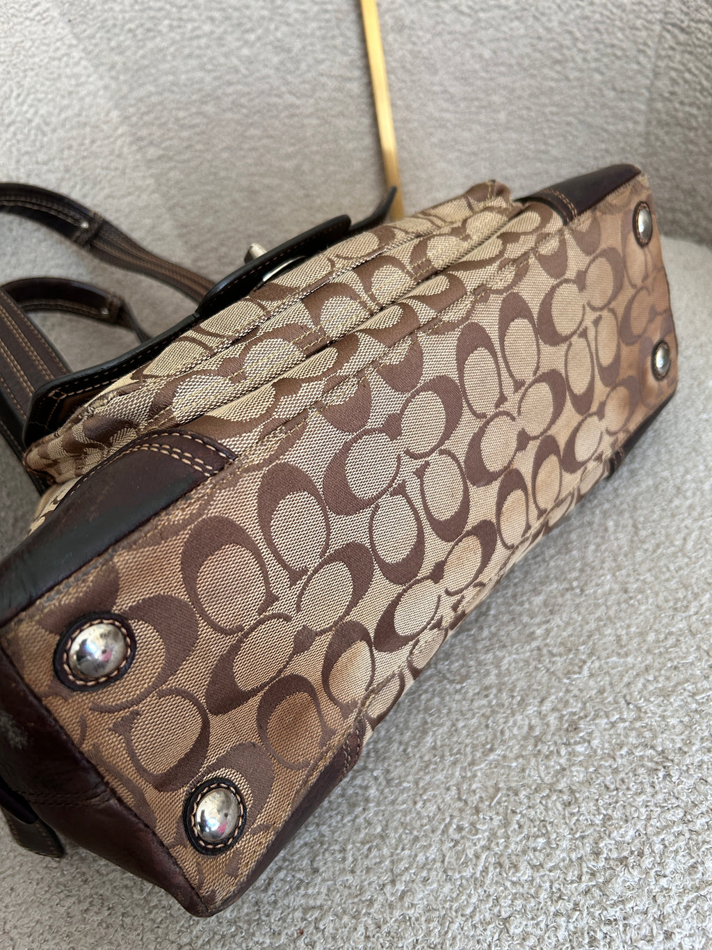 Vintage Coach brown monogram turnlock shoulder bag