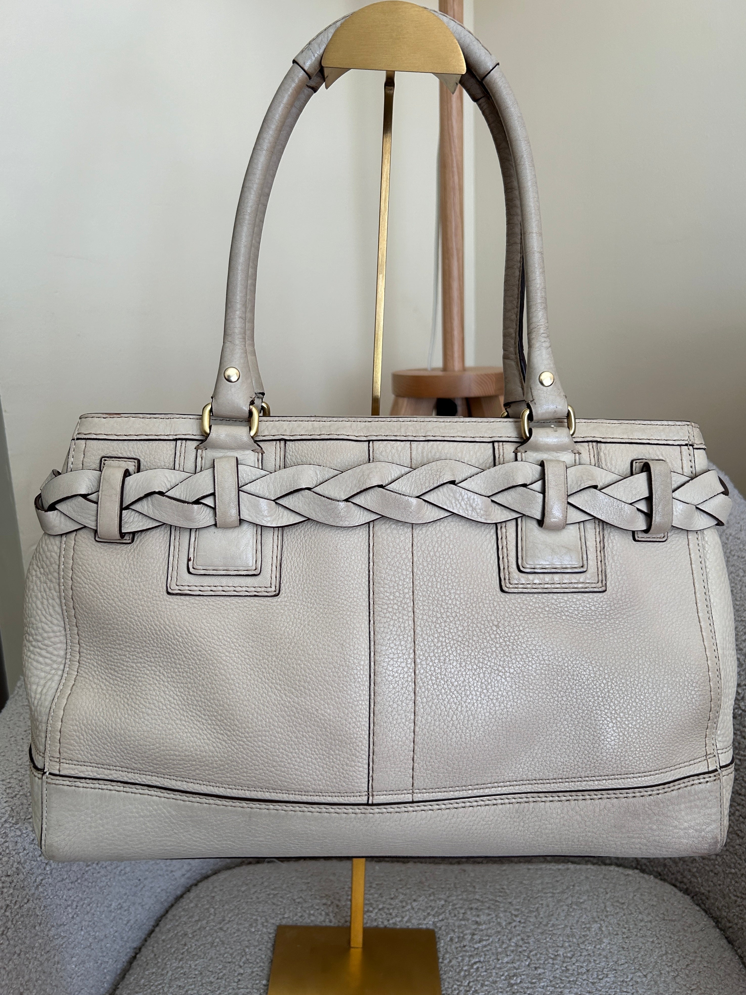 Vintage Coach cream leather Hampton shoulder bag