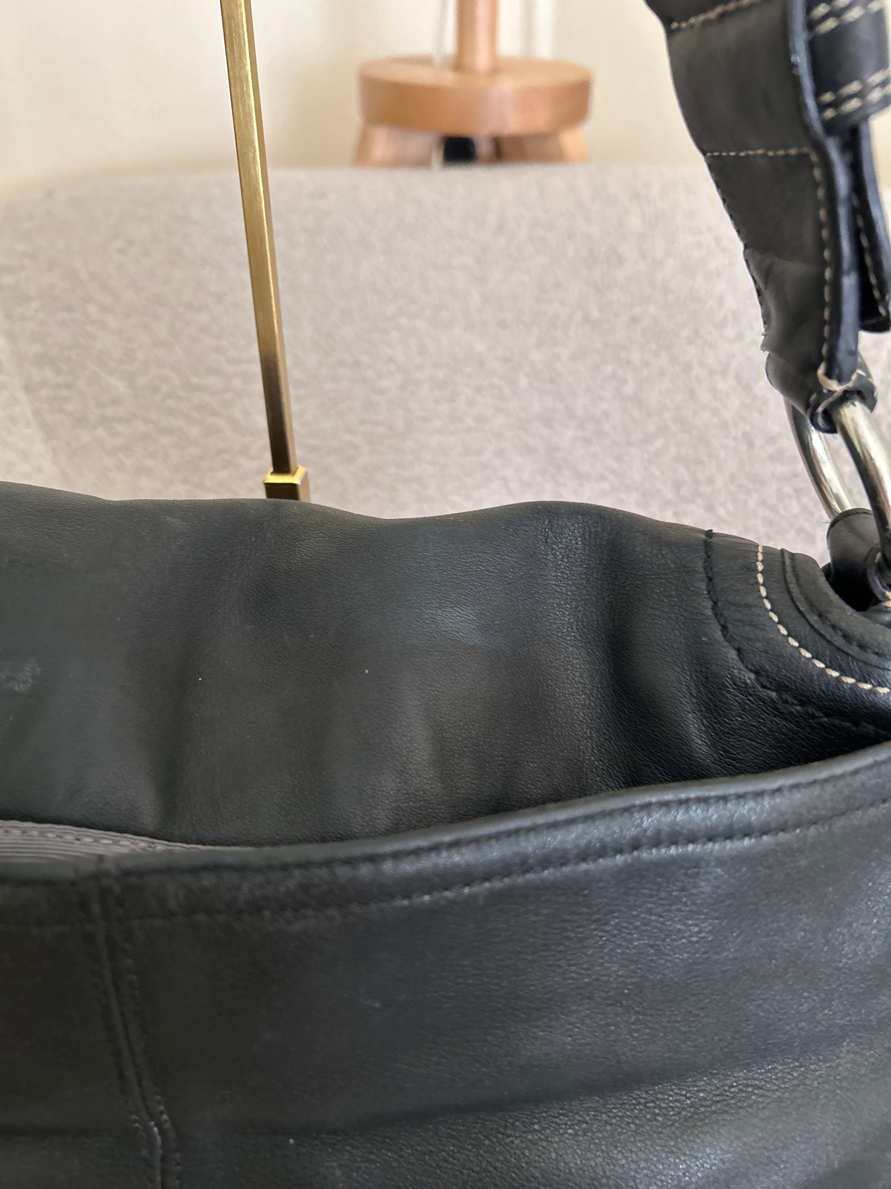 Vintage Coach black leather flap shoulder bag