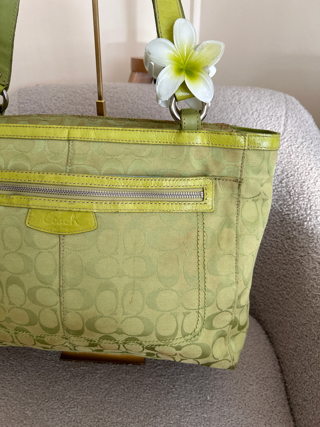 Vintage Coach green tote shoulder bag