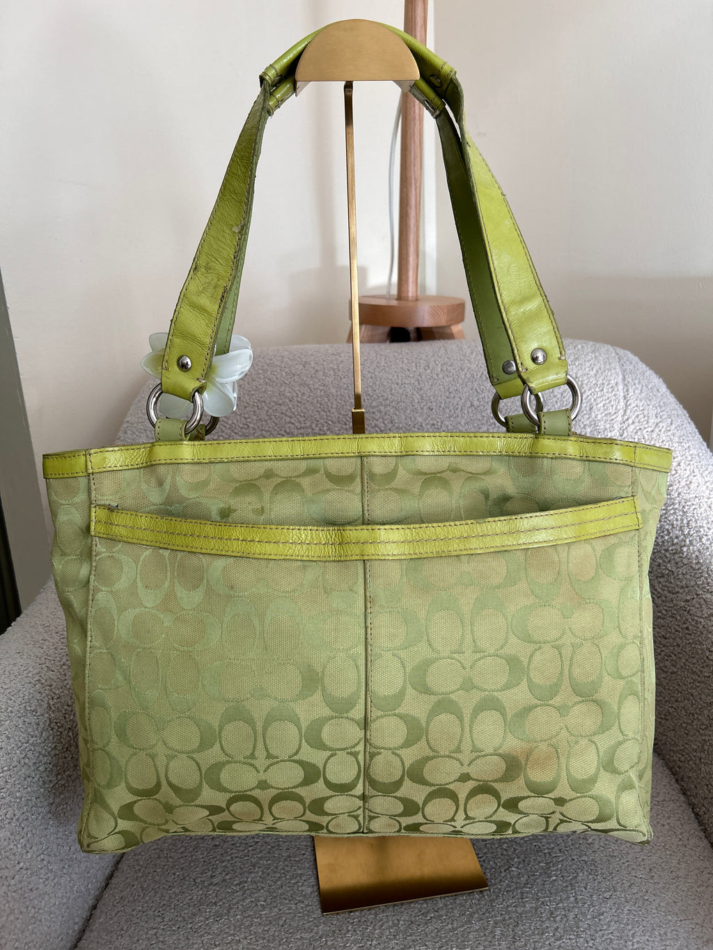Vintage Coach green tote shoulder bag