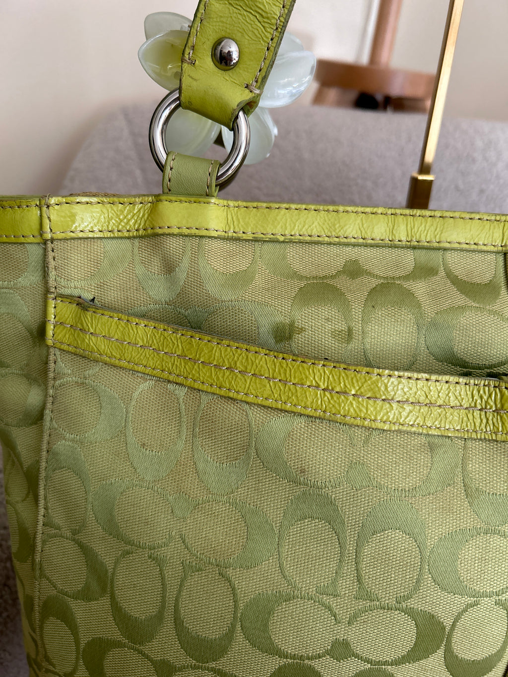 Vintage Coach green tote shoulder bag