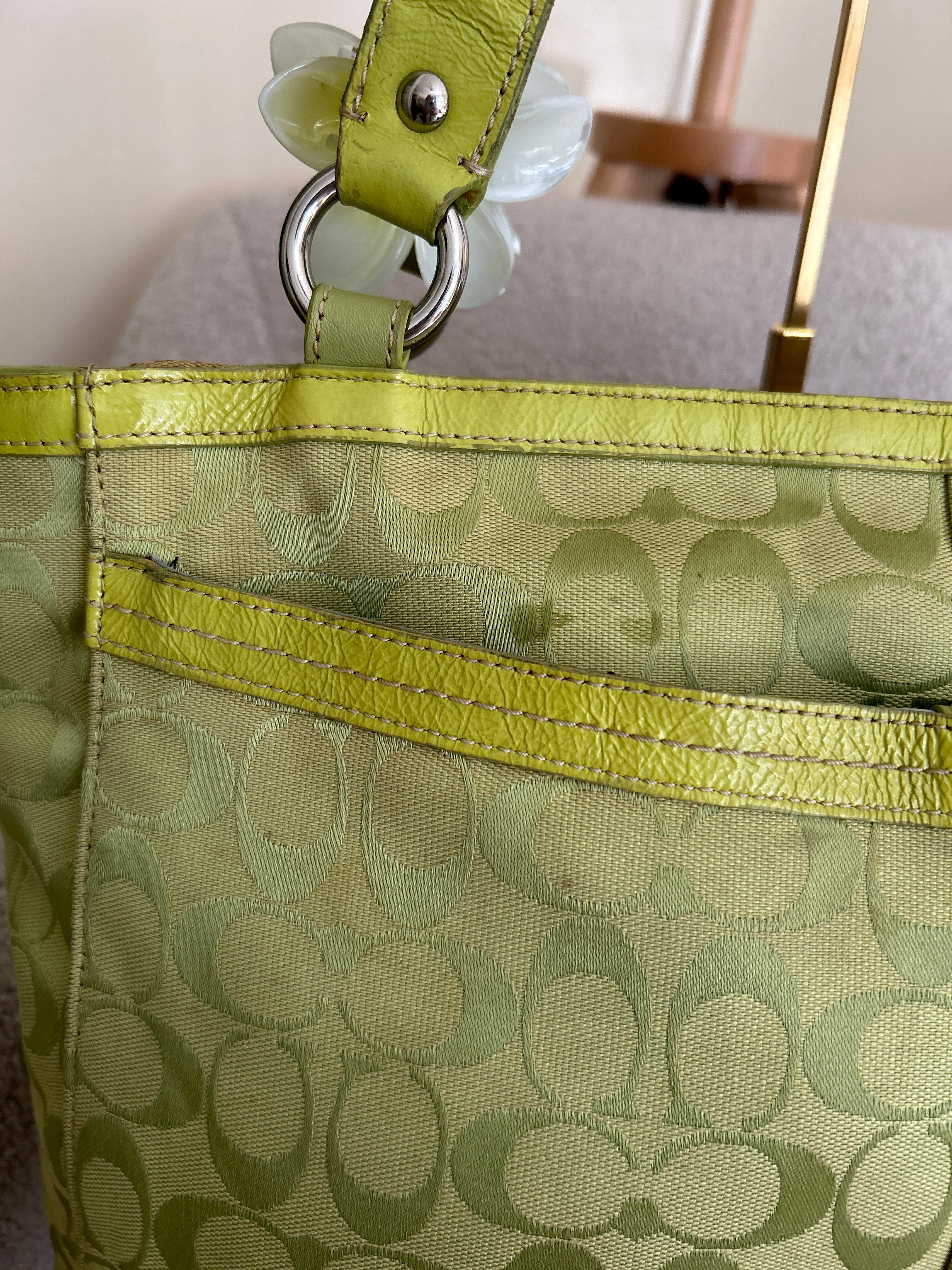 Vintage Coach green tote shoulder bag