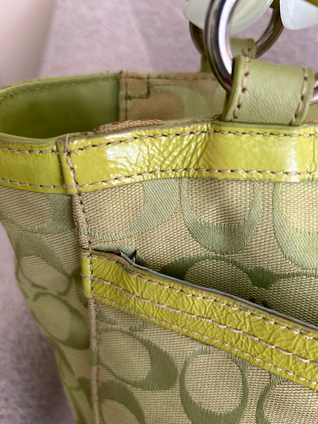 Vintage Coach green tote shoulder bag