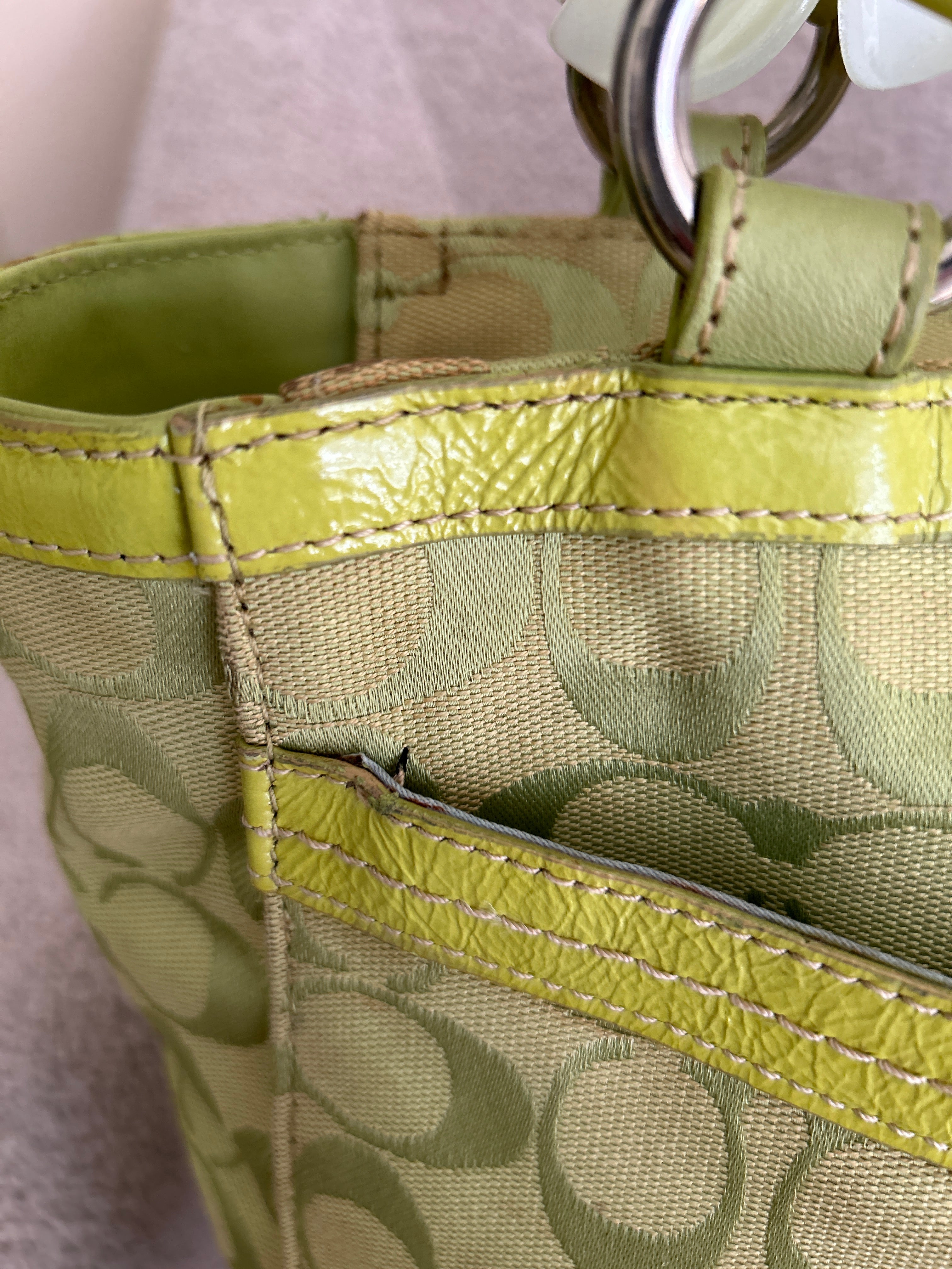 Vintage Coach green tote shoulder bag