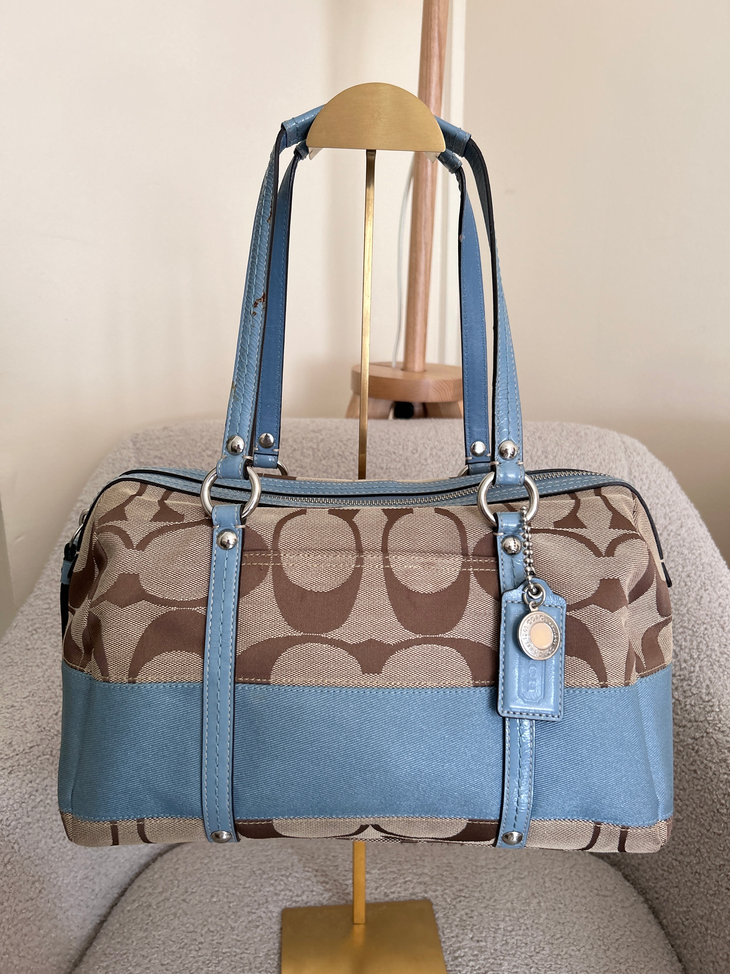 Vintage Coach blue stripe shoulder bag