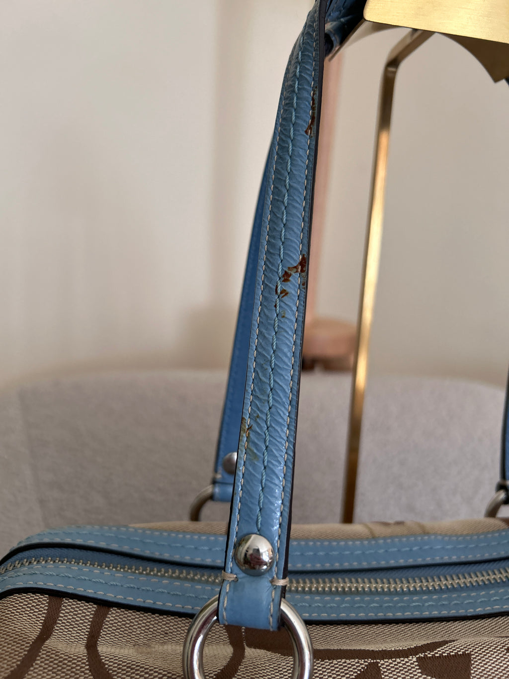 Vintage Coach blue stripe shoulder bag