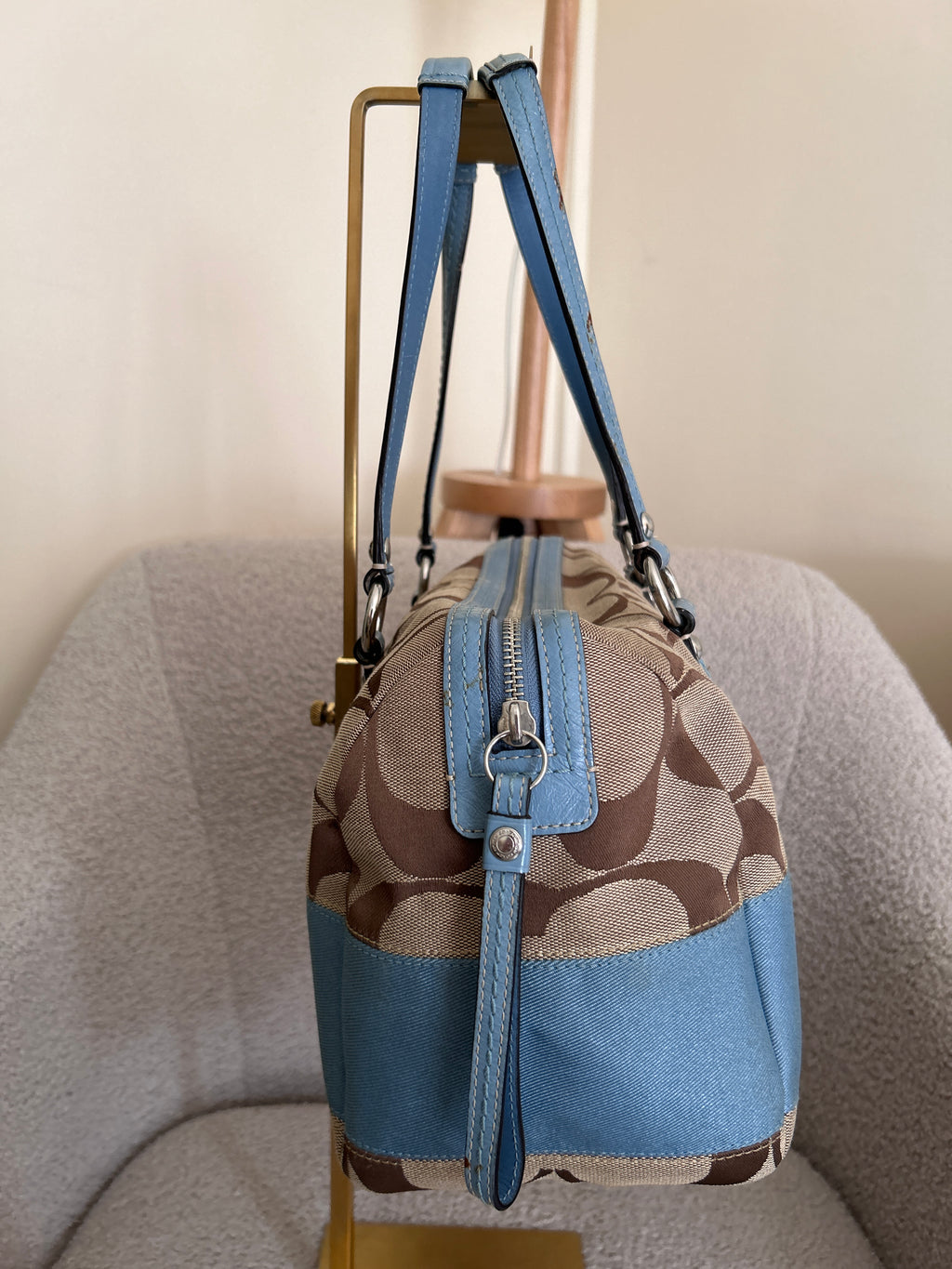 Vintage Coach blue stripe shoulder bag