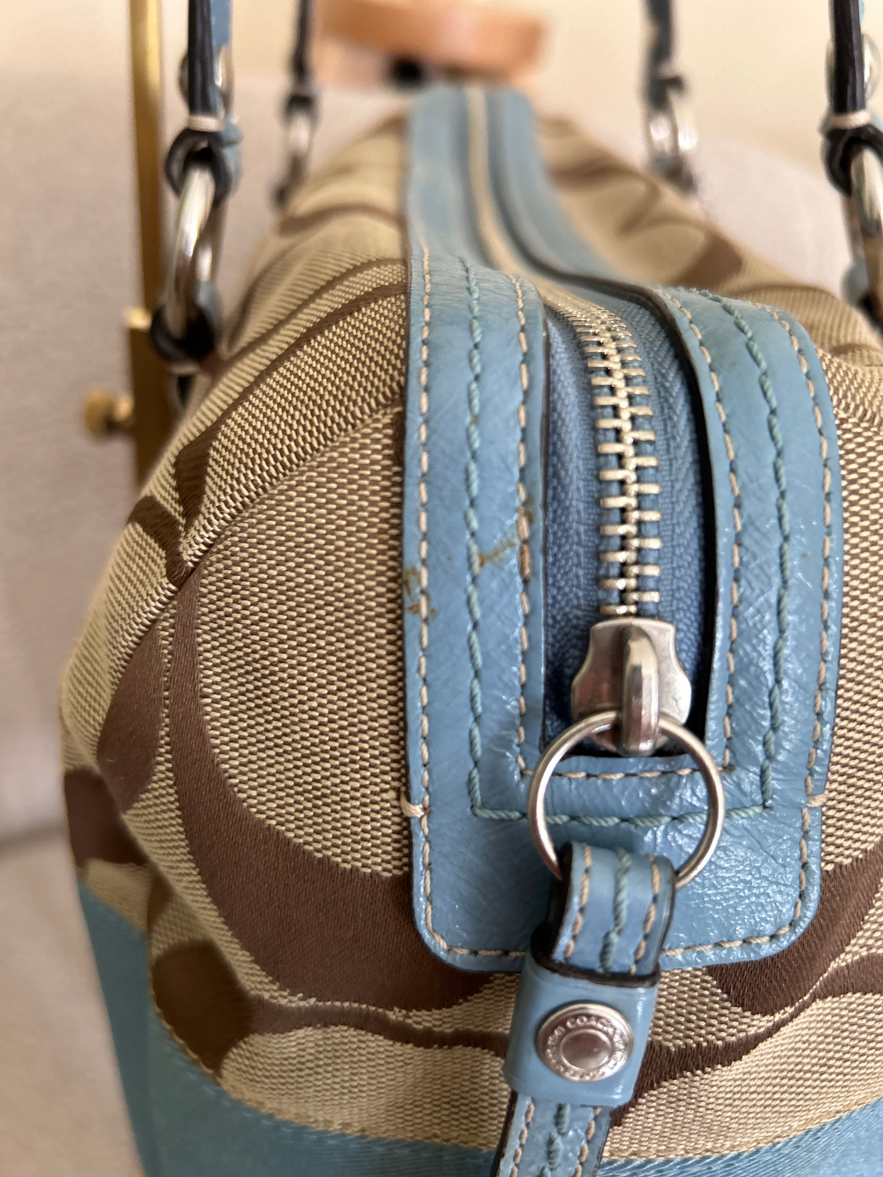 Vintage Coach blue stripe shoulder bag
