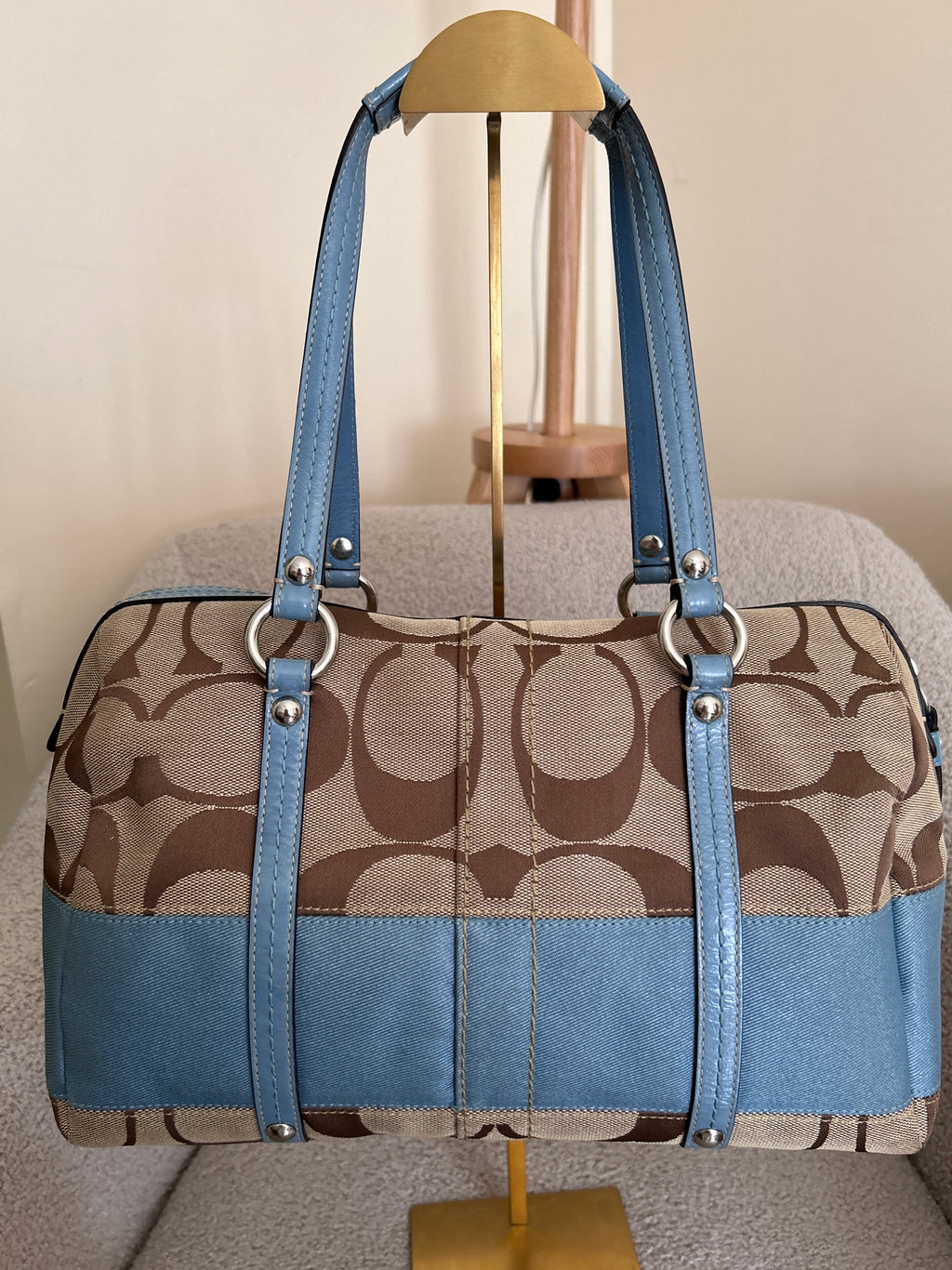 Vintage Coach blue stripe shoulder bag
