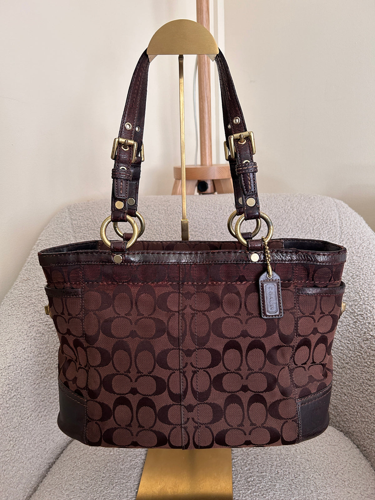 Vintage Coach dark brown tote shoulder bag